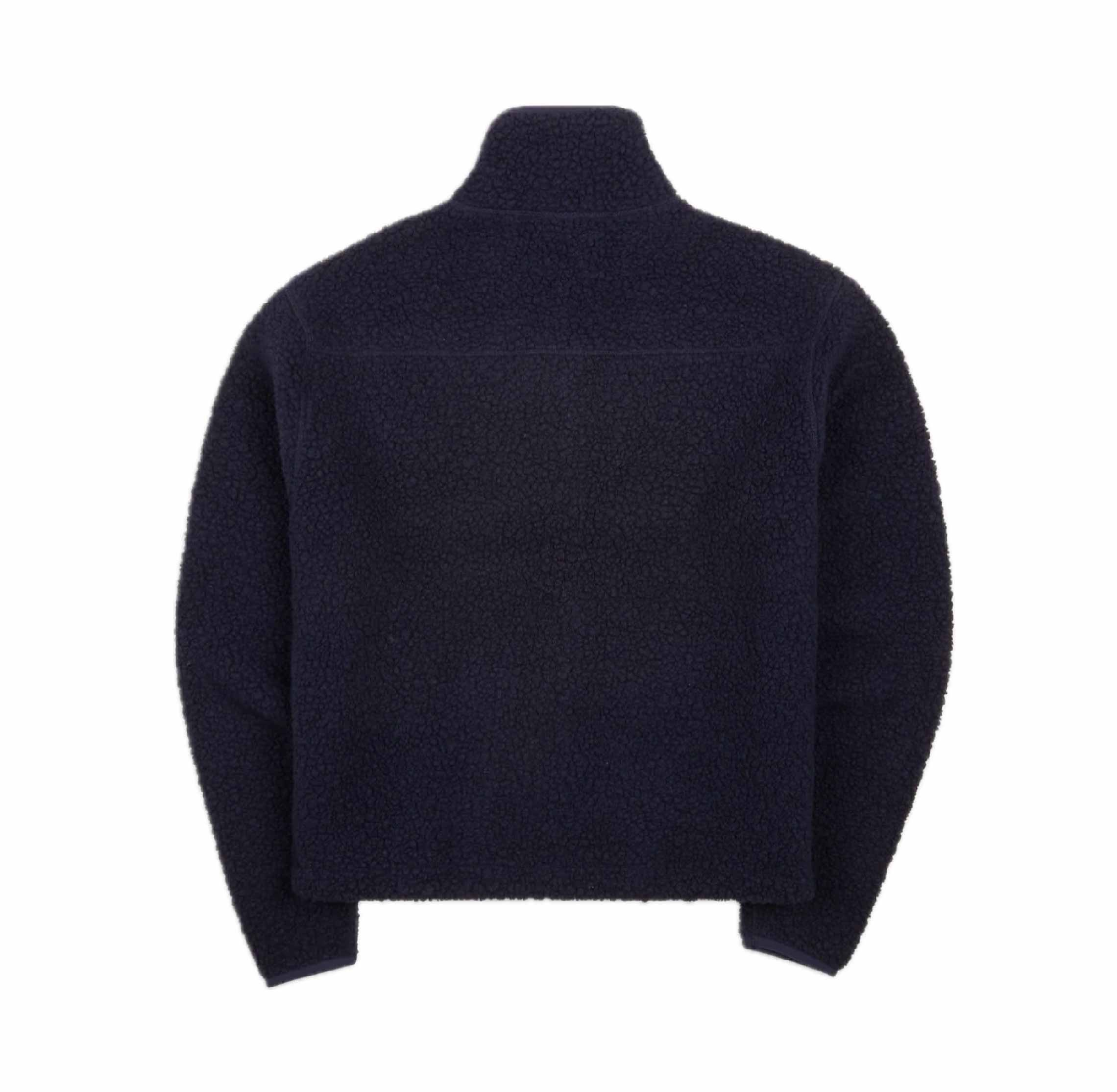 Navy Boucle Wool Zip Fleece Jacket