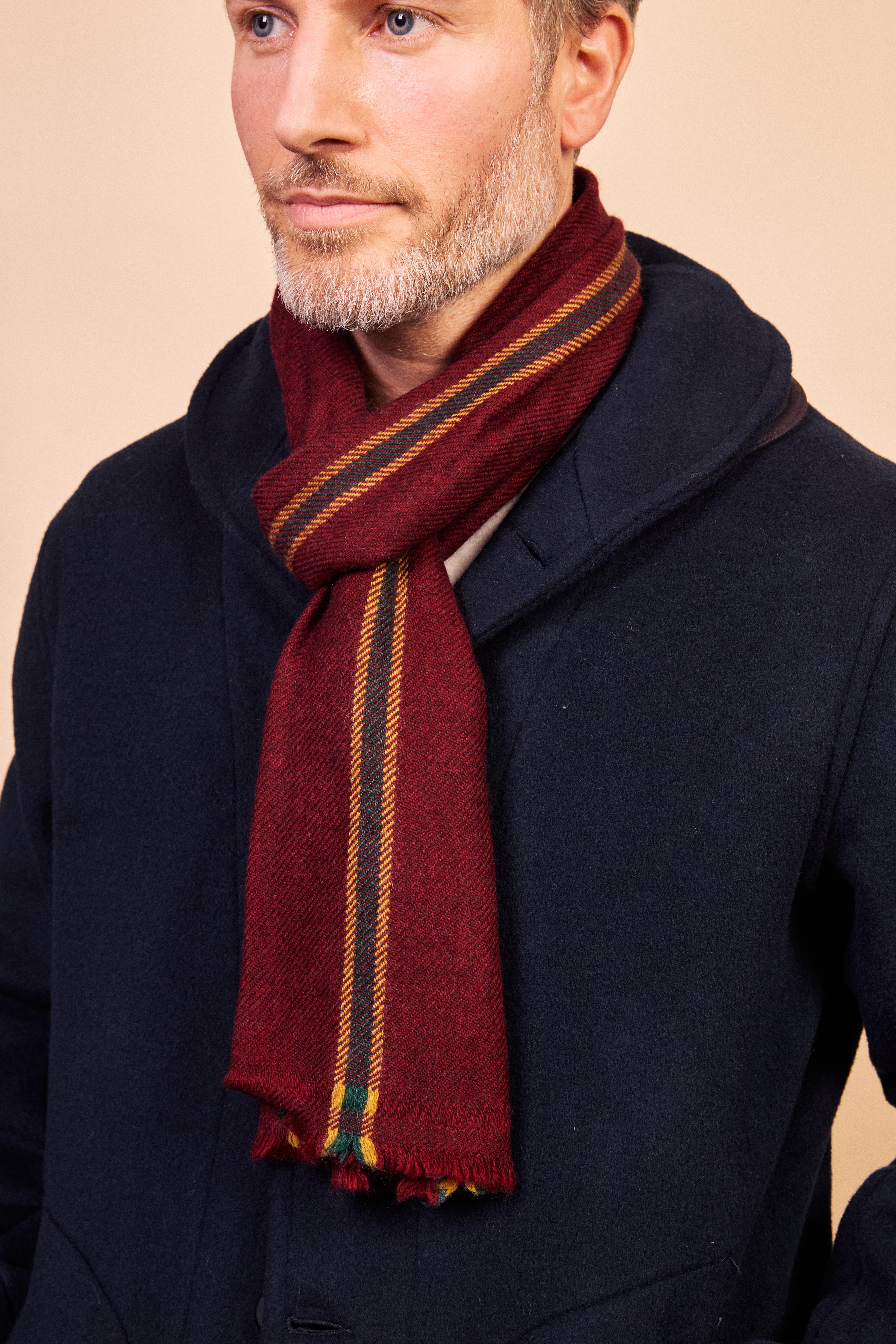 Cashmere & Merino Wool Scarf - Burgundy Stripe