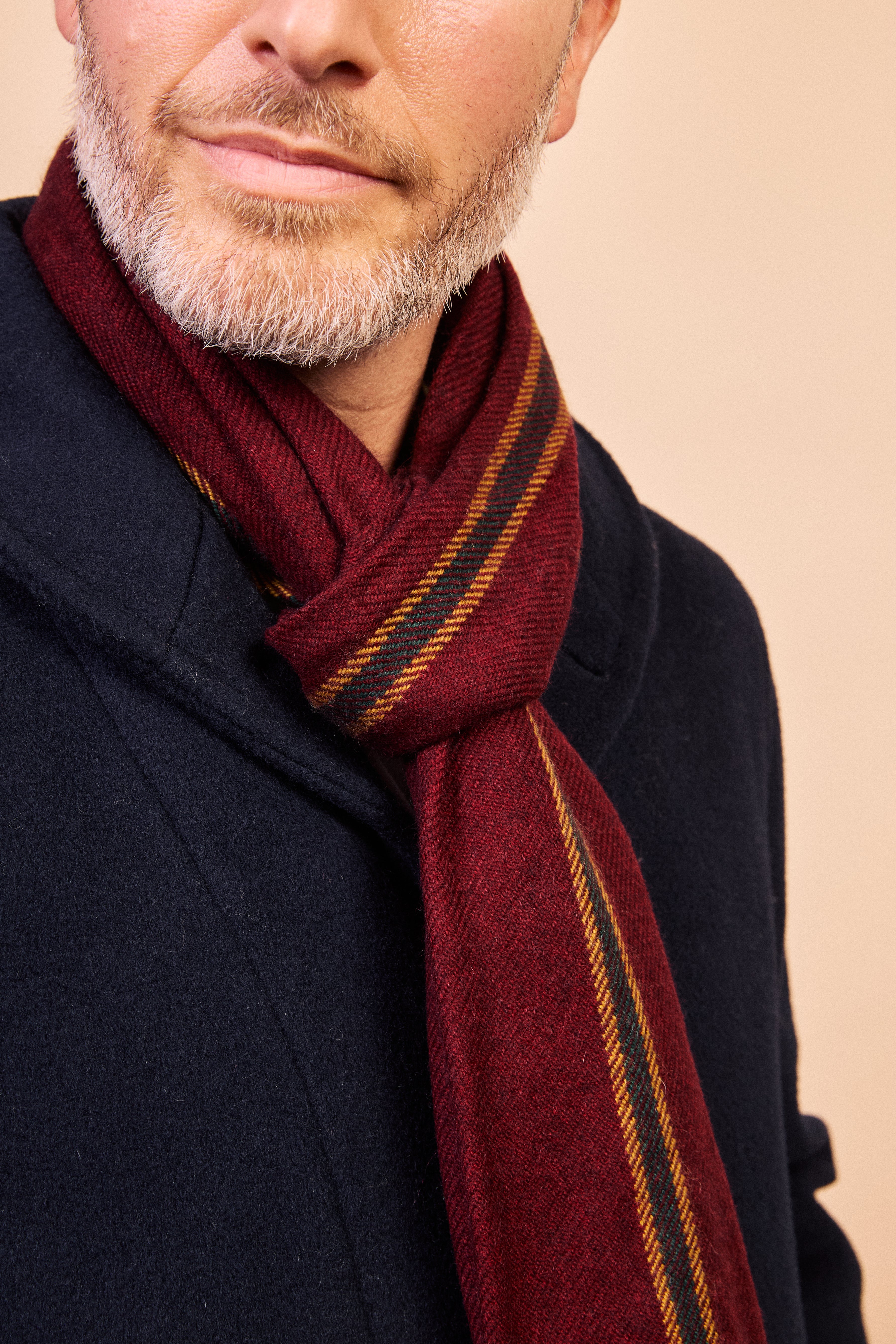 Cashmere & Merino Wool Scarf - Burgundy Stripe