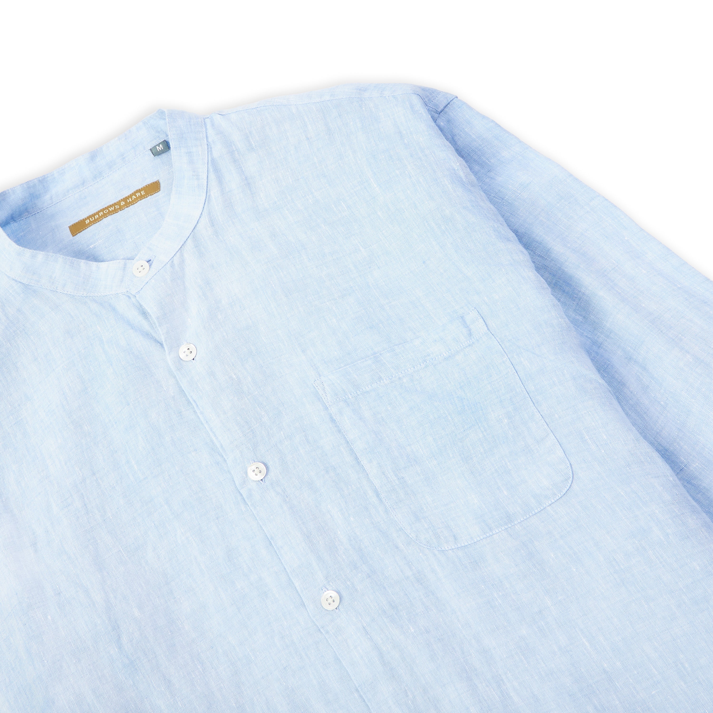 Burrows & Hare Grandad Collar Brooks Shirt - Sky