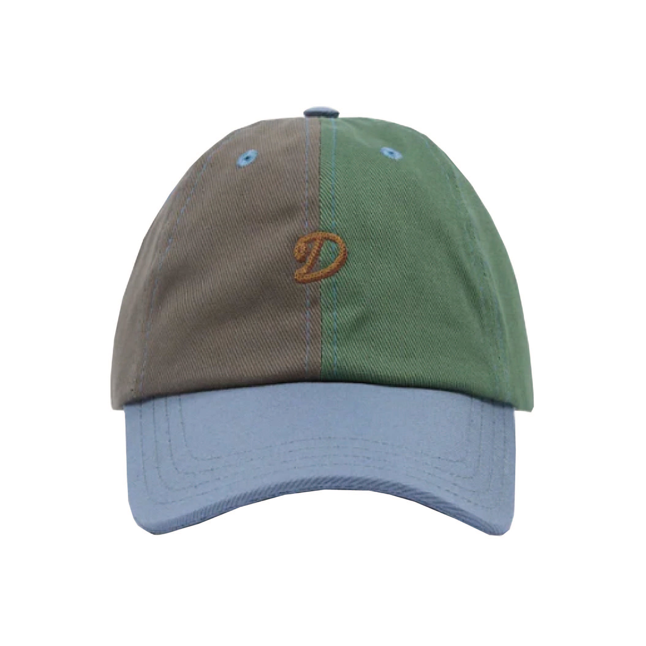 Chainstitch 'D' Cotton Twill Baseball Cap - Sand, Green and Blue