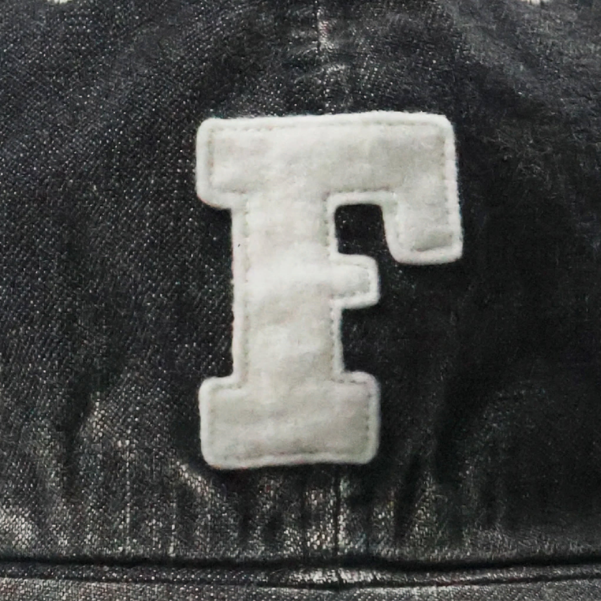 6843 Six Panel Denim Baseball Cap 'F' Patch - Black Vintage Wash