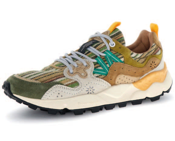 Flower Mountain Yamano 3 Suede/Cotton Military Brown-Cream angled front view