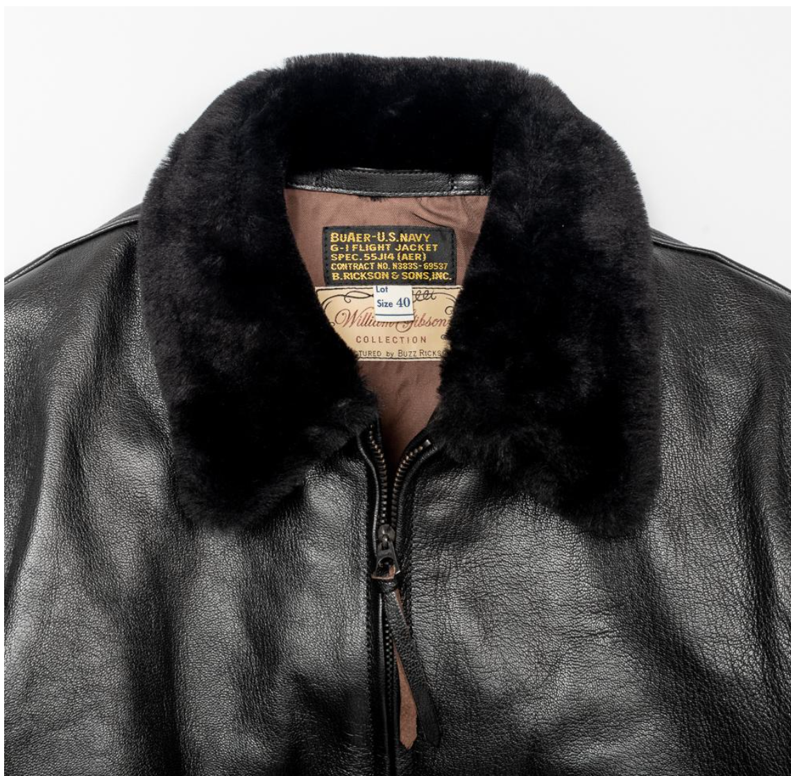 Knit collar detail of the Black AN6552 Goatskin jacket by Buzz Rickson's, enhancing comfort and style.