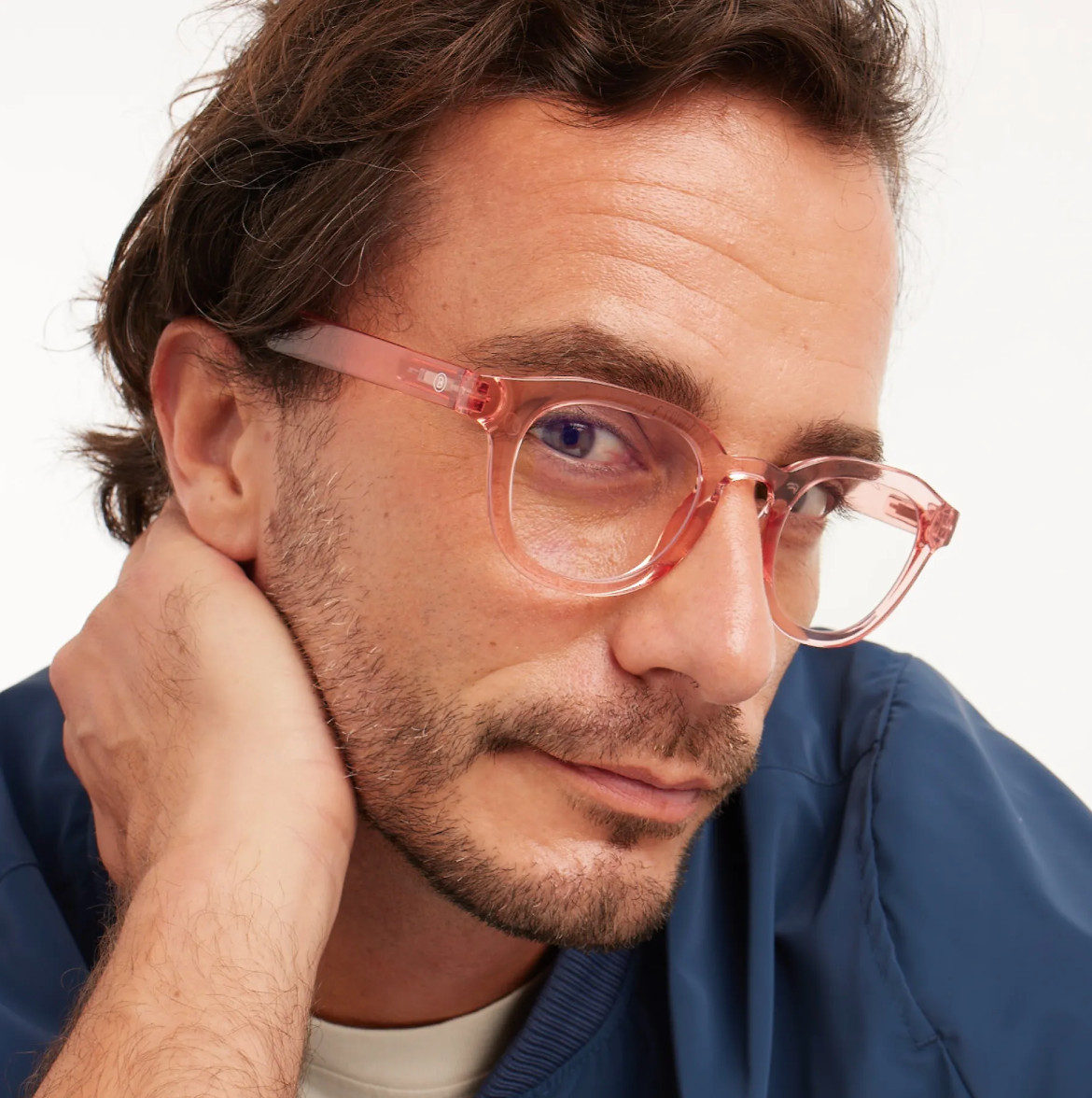 Detailed view of the Andy Glossy - Pink Quartz sunglasses by Barner, highlighting its sleek TR-90 frame.