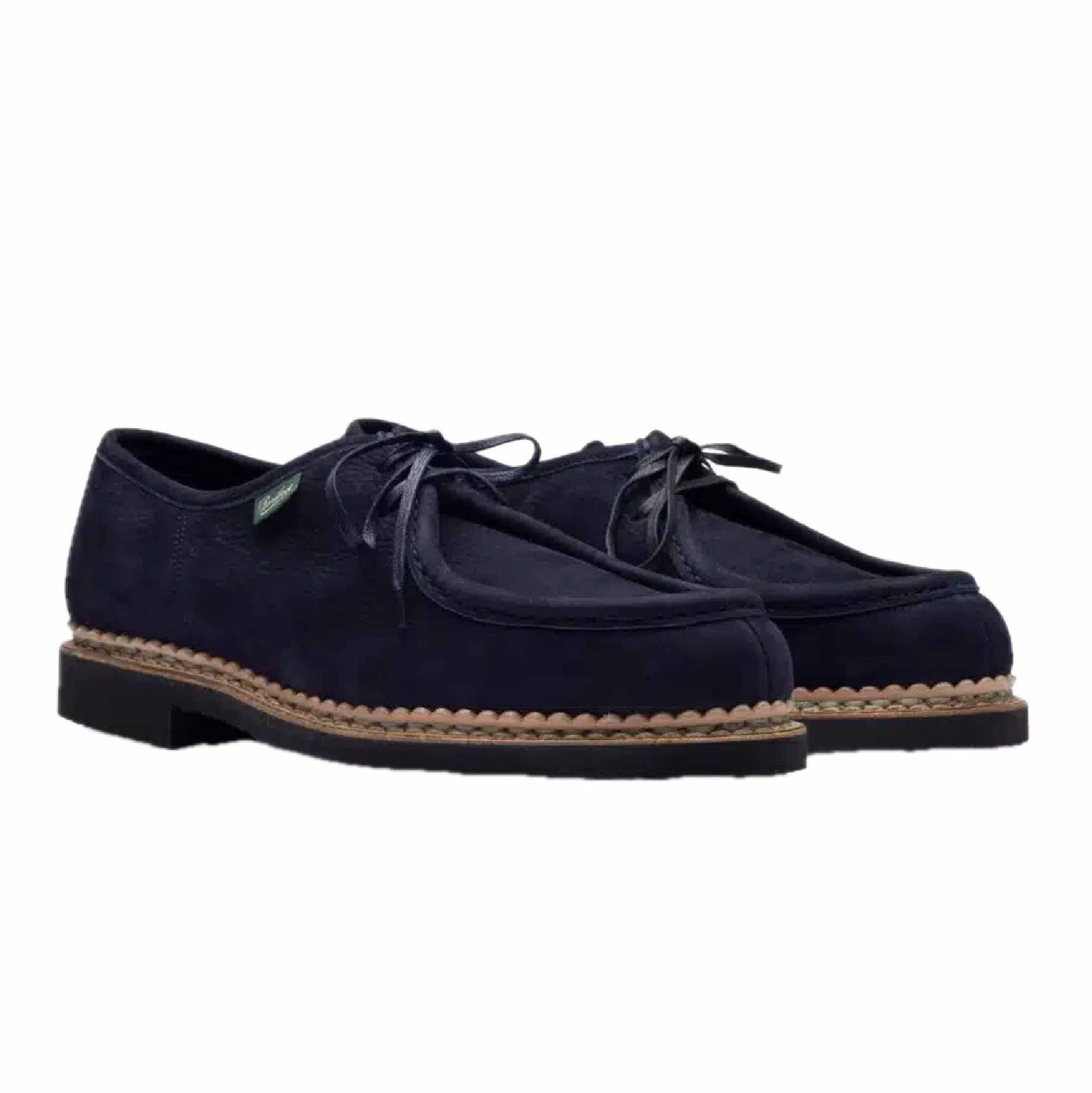 Detailed view of the Micka Taurillon Nubuck Navy sole by Paraboot with a natural crepe rubber finish.