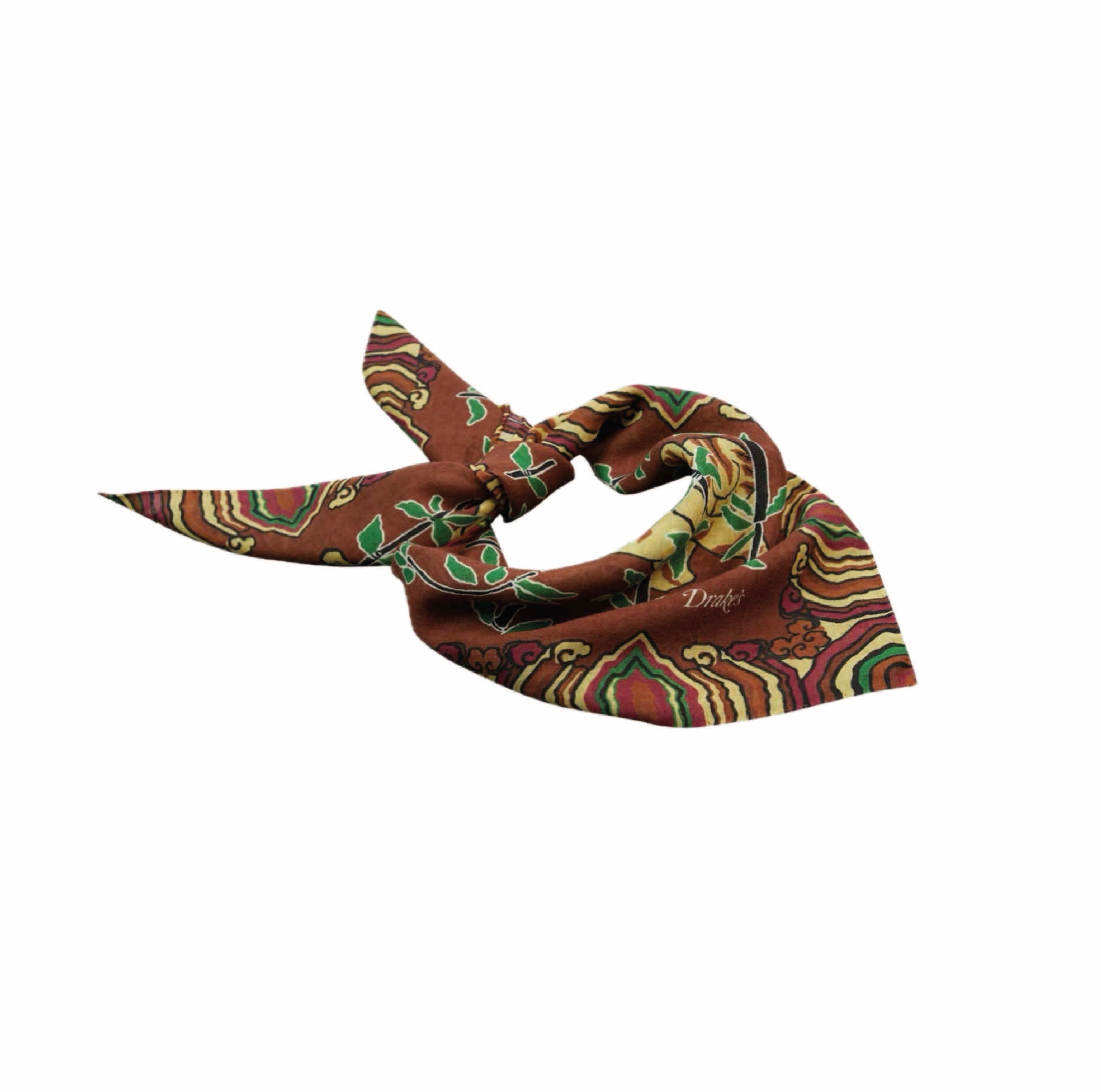 Brown Tigers Print Wool-Silk Bandana