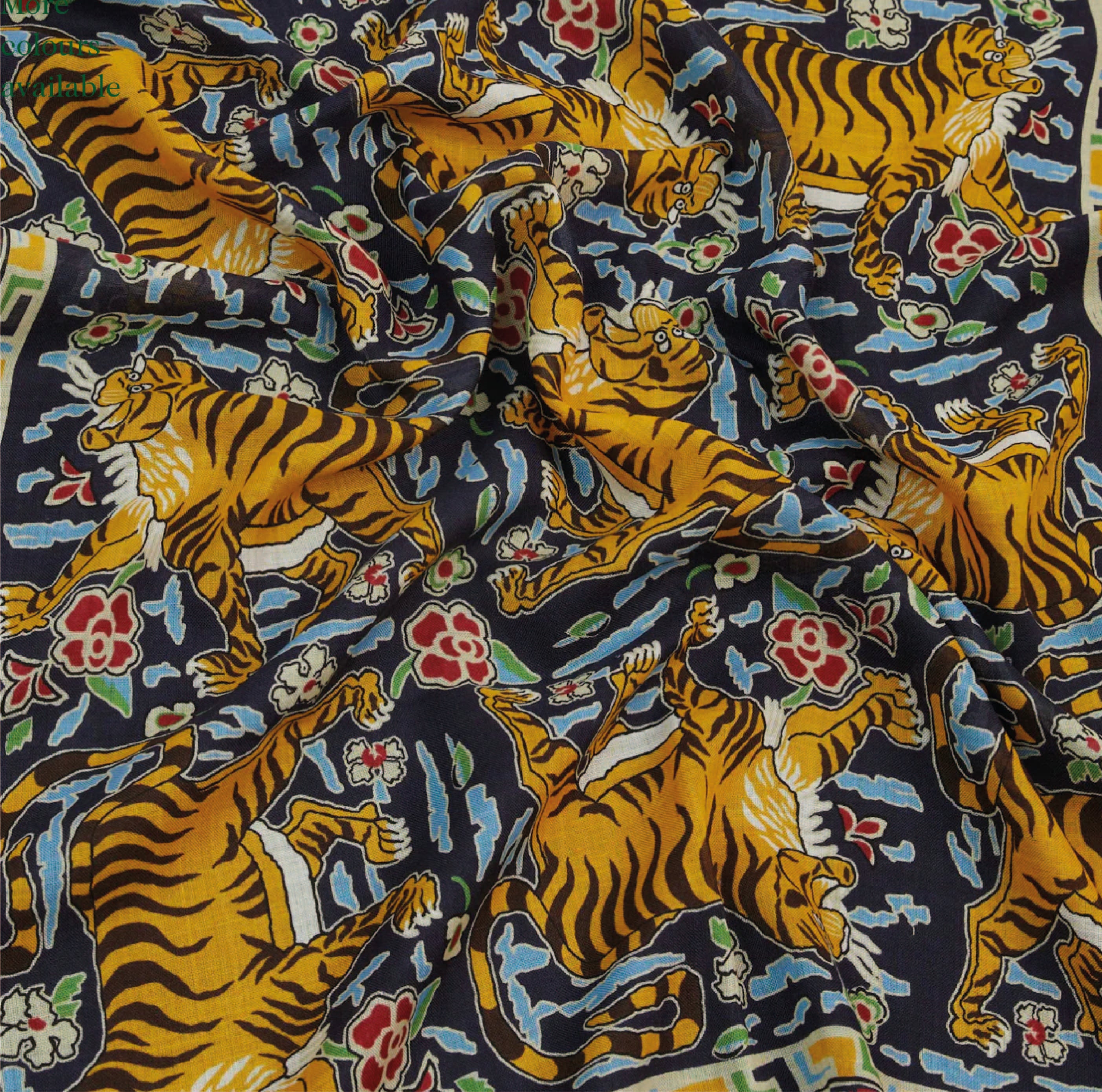 Blue Jumbo Tiger Print Wool-Silk Scarf