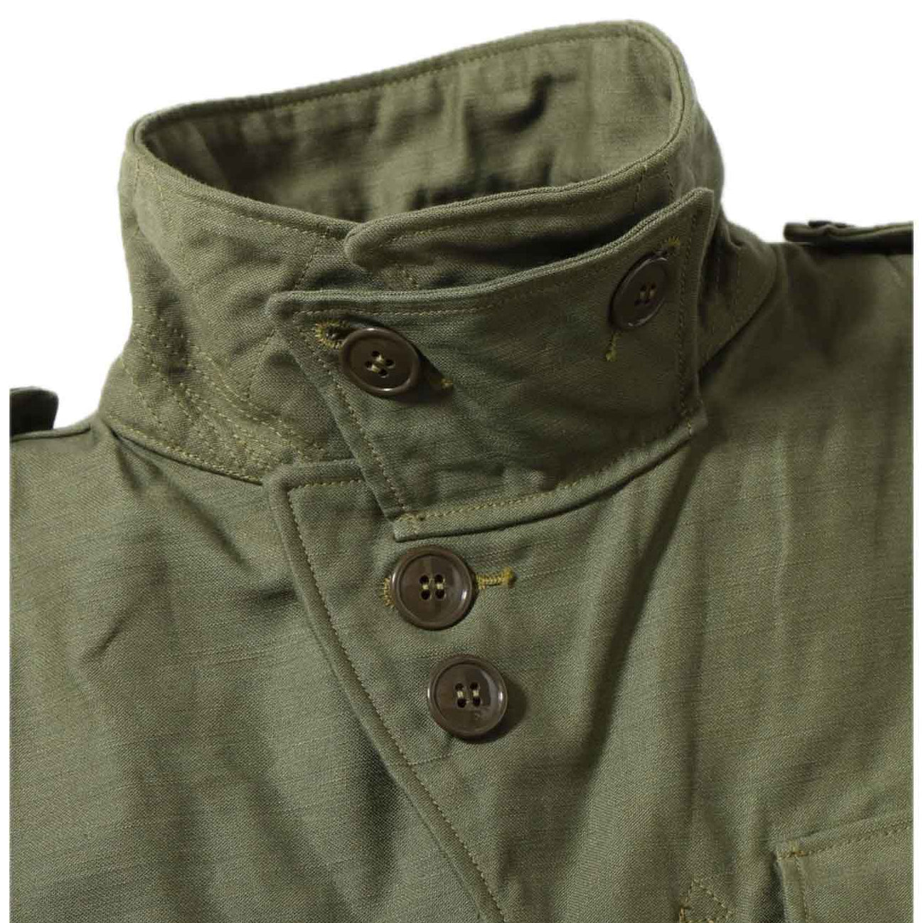Detailed view of front pockets on M-1943 jacket with custom painting, by Buzz Rickson's.