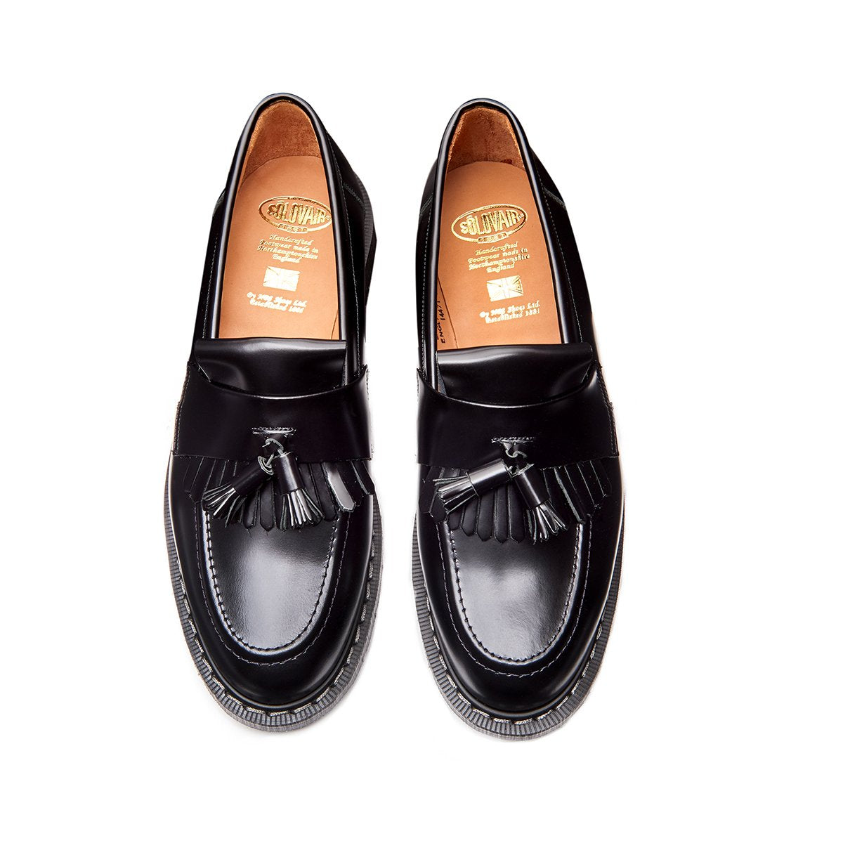 Solovair Tassel Loafer - Black Hi-Shine Solovair Original Sole Smoke - Burrows and Hare