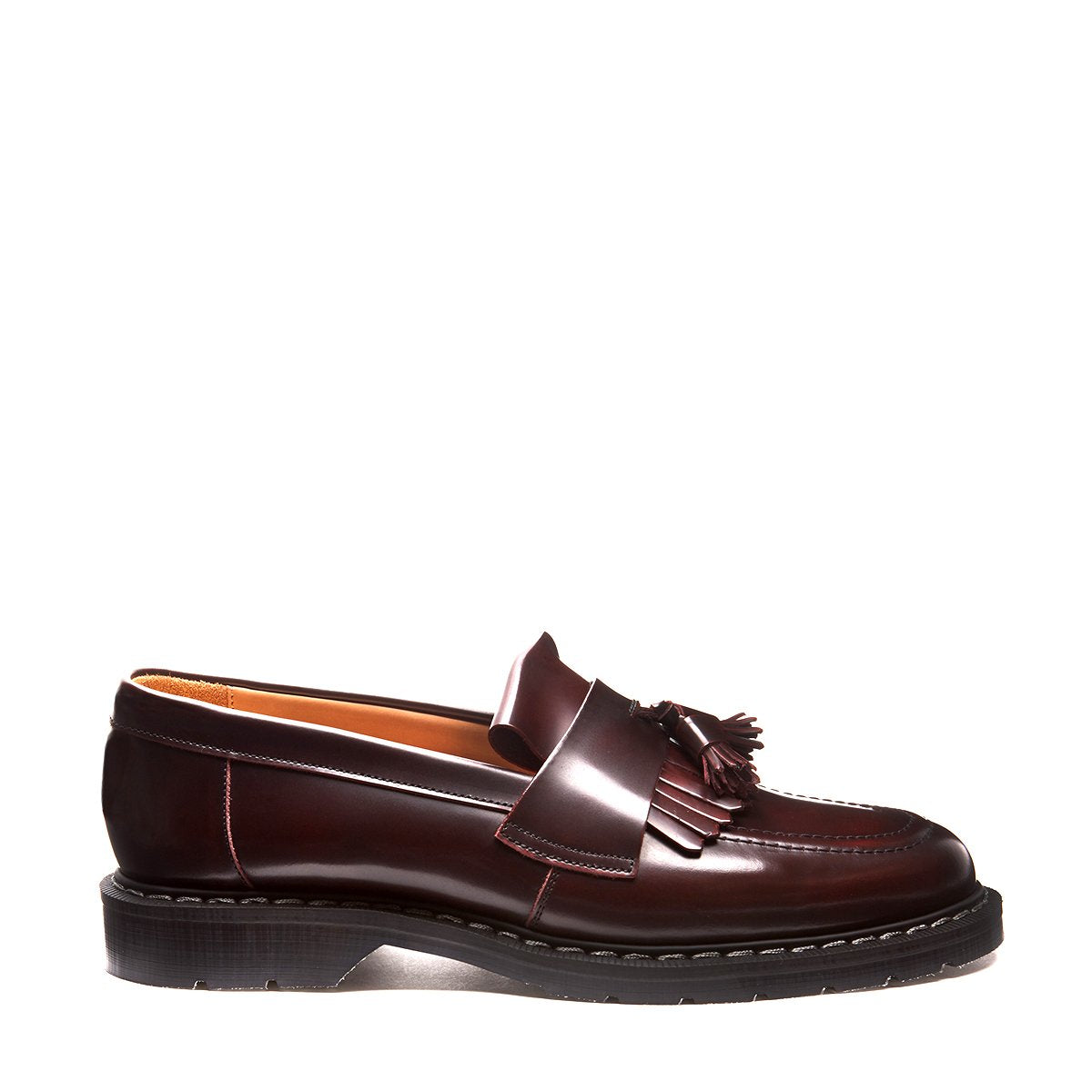 Solovair Tassel Loafer - Burgundy Rub Off Hi-Shine Solovair Original Sole Smoke - Burrows and Hare