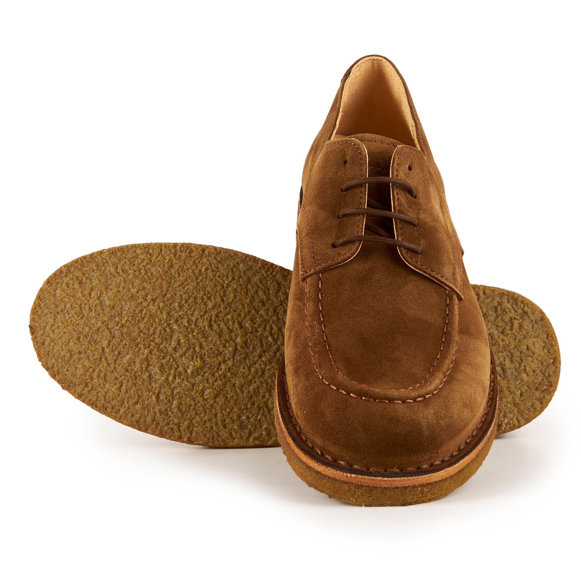 Side view of Astorflex Carlflex Dark Khaki Boots showcasing moc-toe derby design.