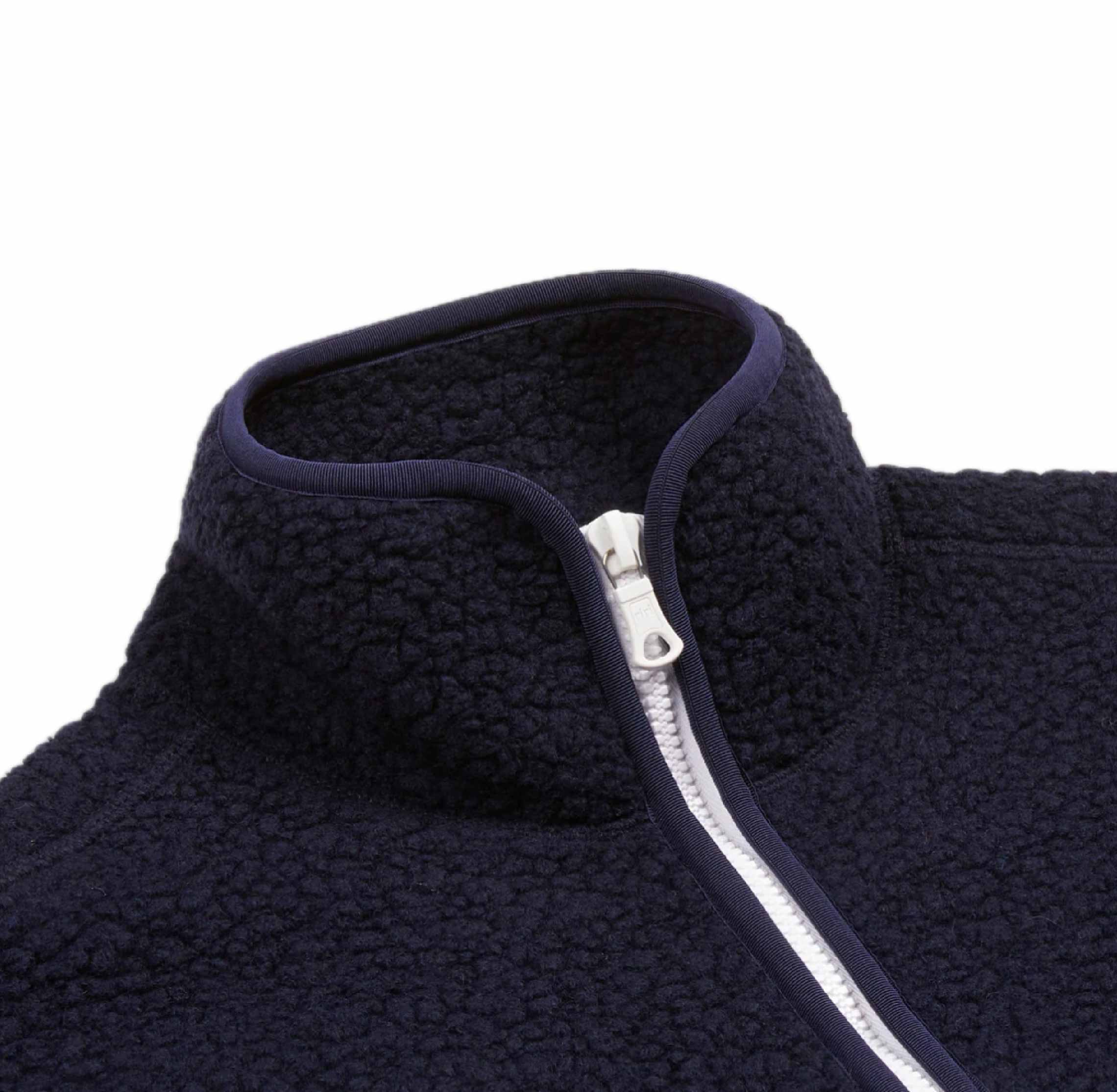 Navy Boucle Wool Zip Fleece Jacket