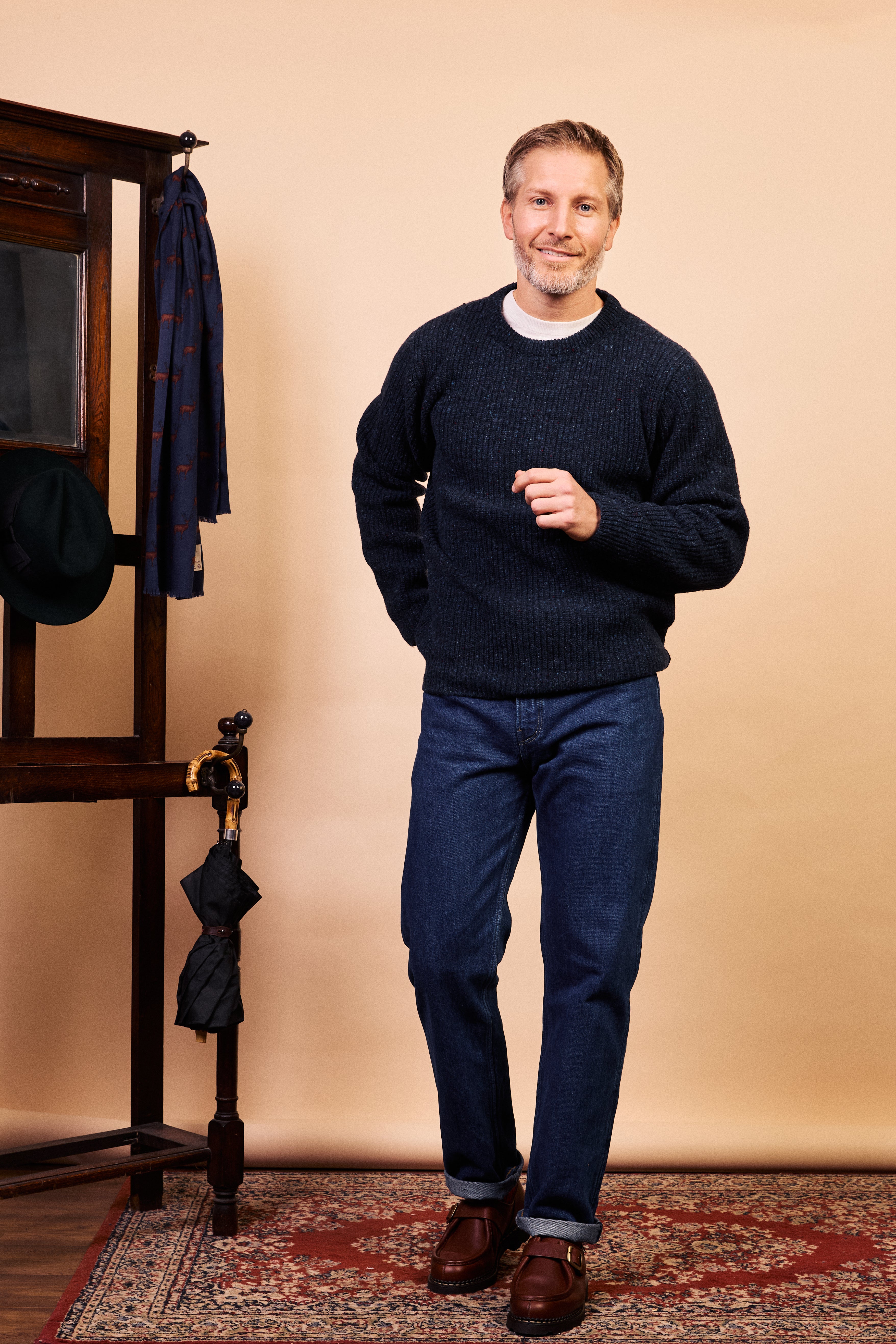 Ribbed Donegal Jumper - Navy