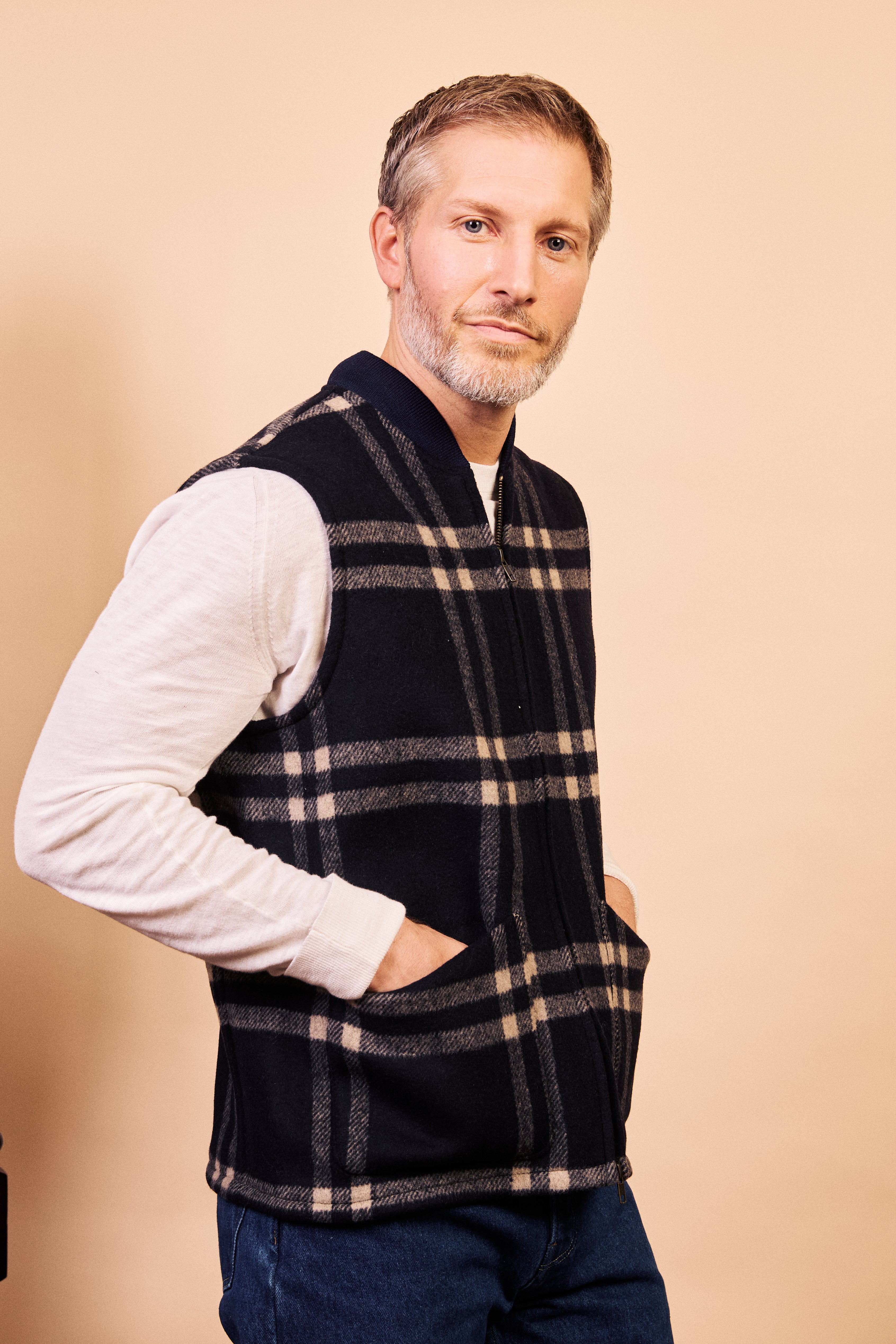 Wool Gilet - Navy Check