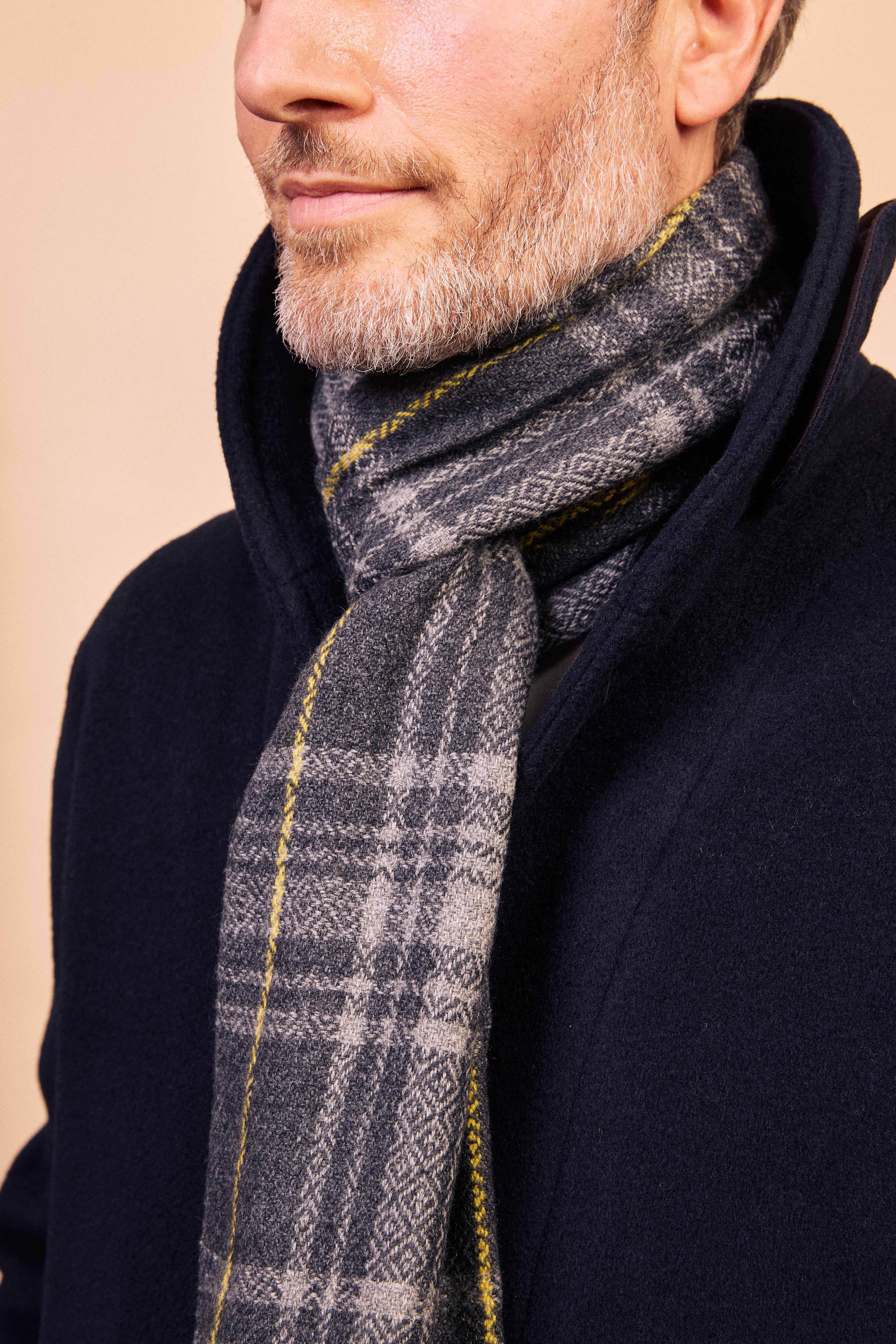 Cashmere & Merino Wool Scarf - Stitched Grey