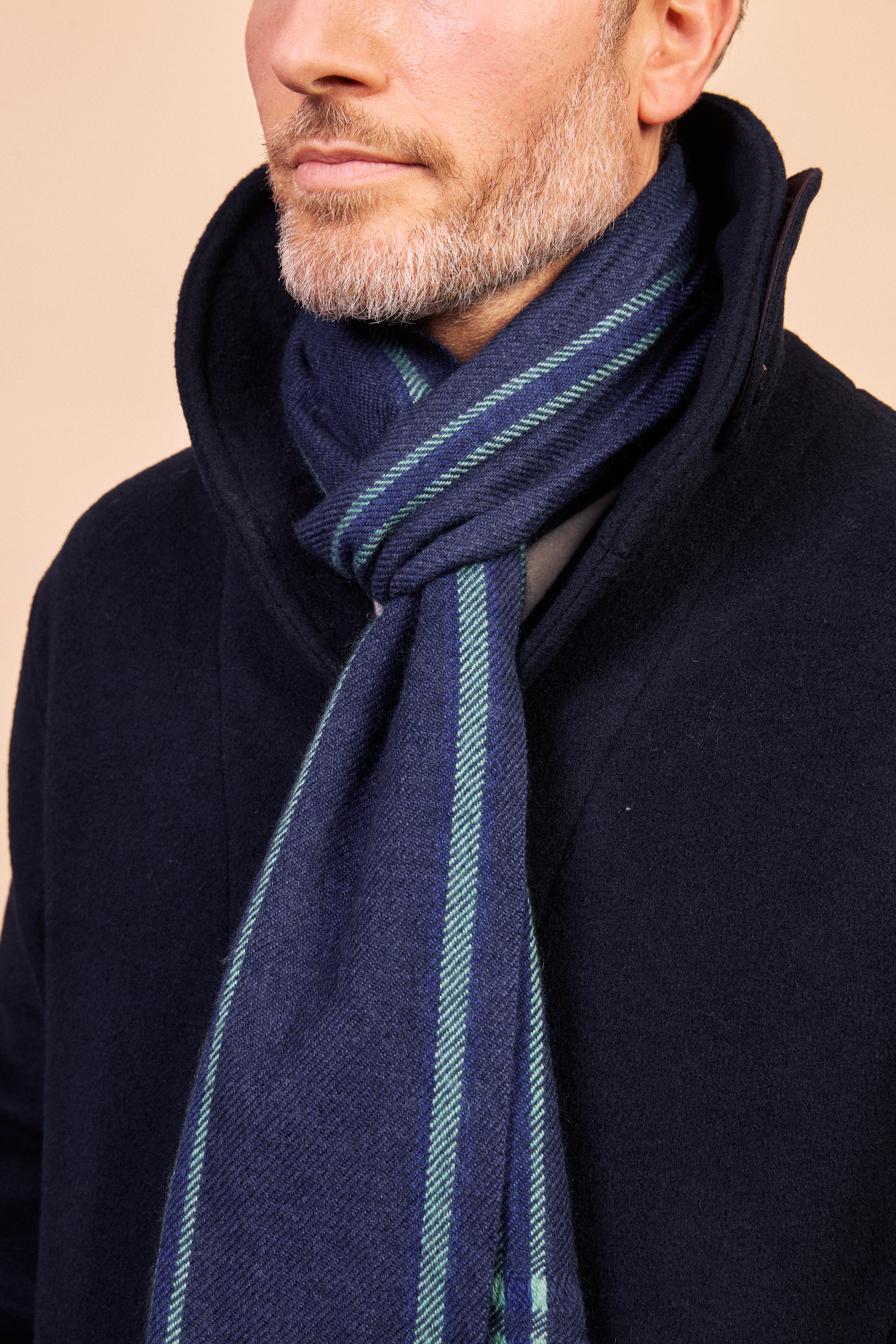 Cashmere & Merino Wool Scarf - Blue Stripe