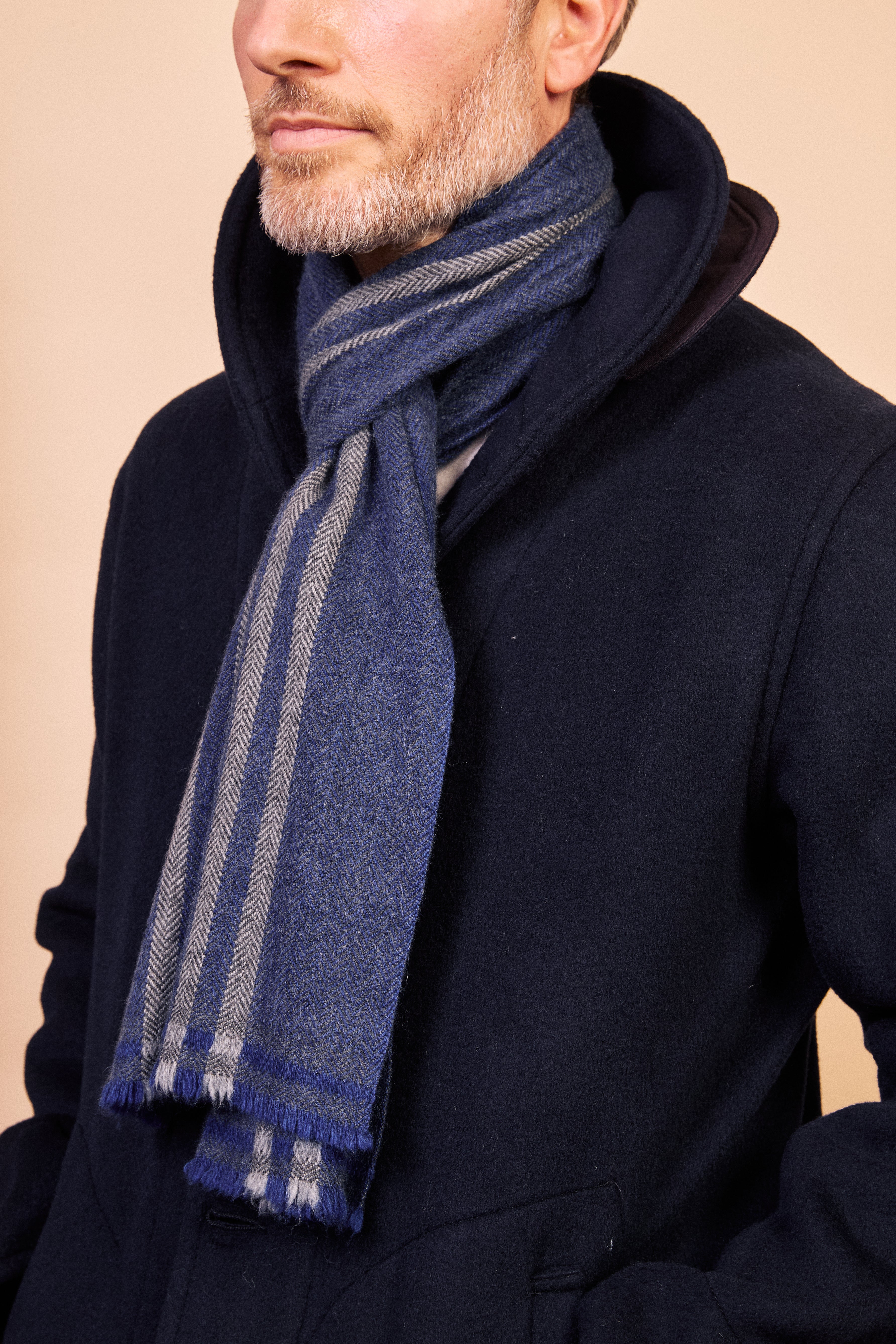 Cashmere & Merino Wool Scarf - Blue & Grey Stripe