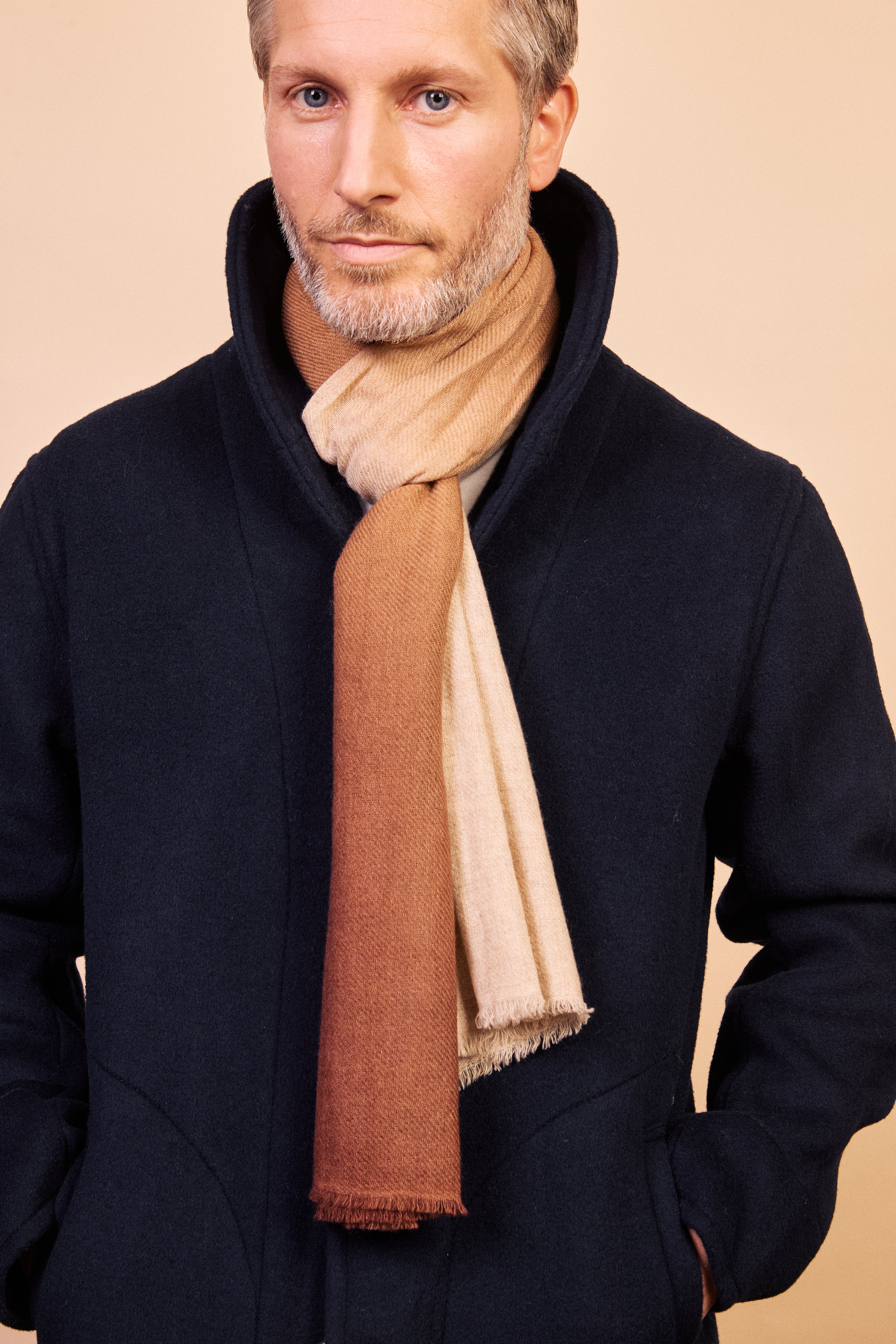 Cashmere & Merino Wool Scarf - Beige & Brown