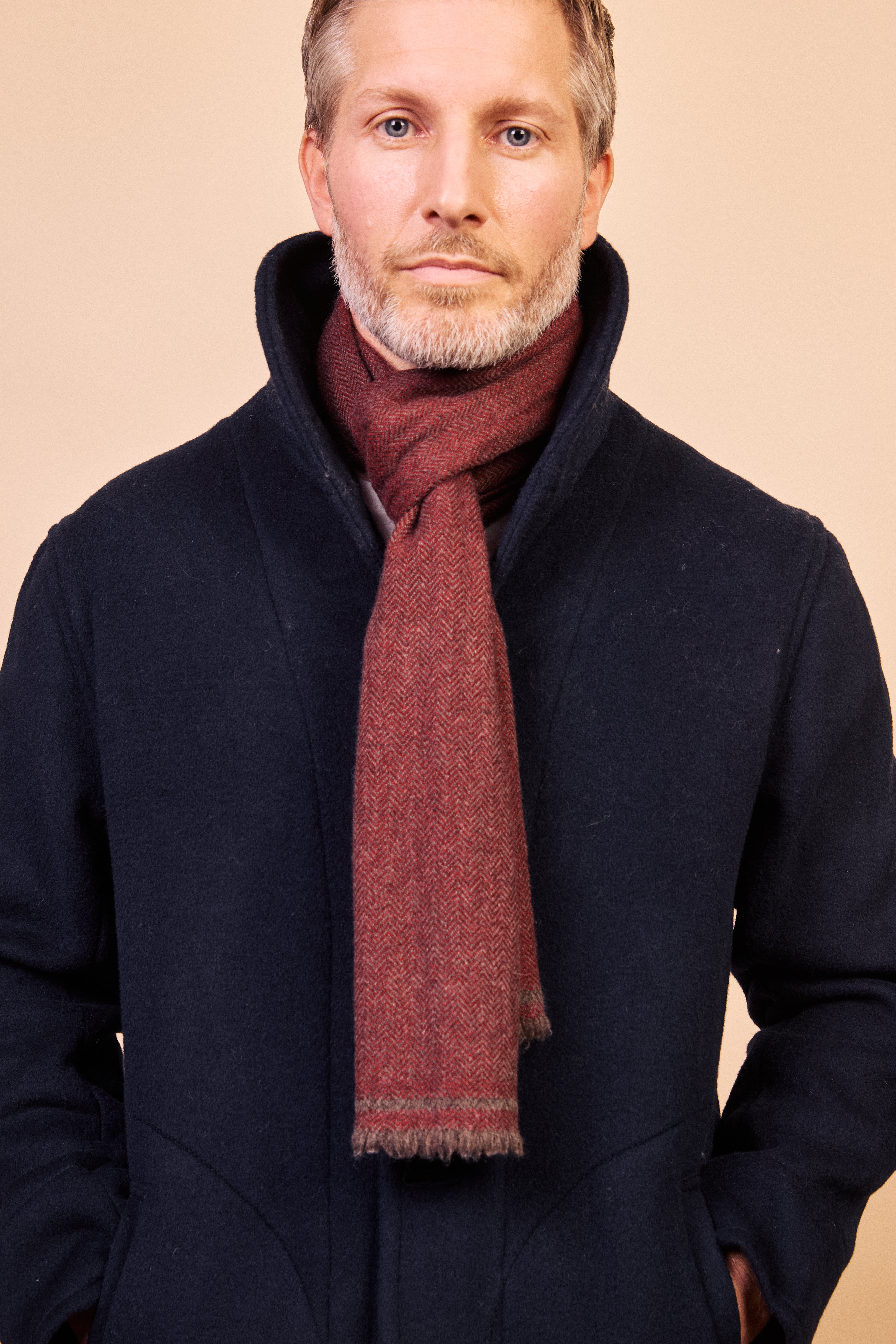 Cashmere & Merino Wool Scarf - Burgundy Herringbone