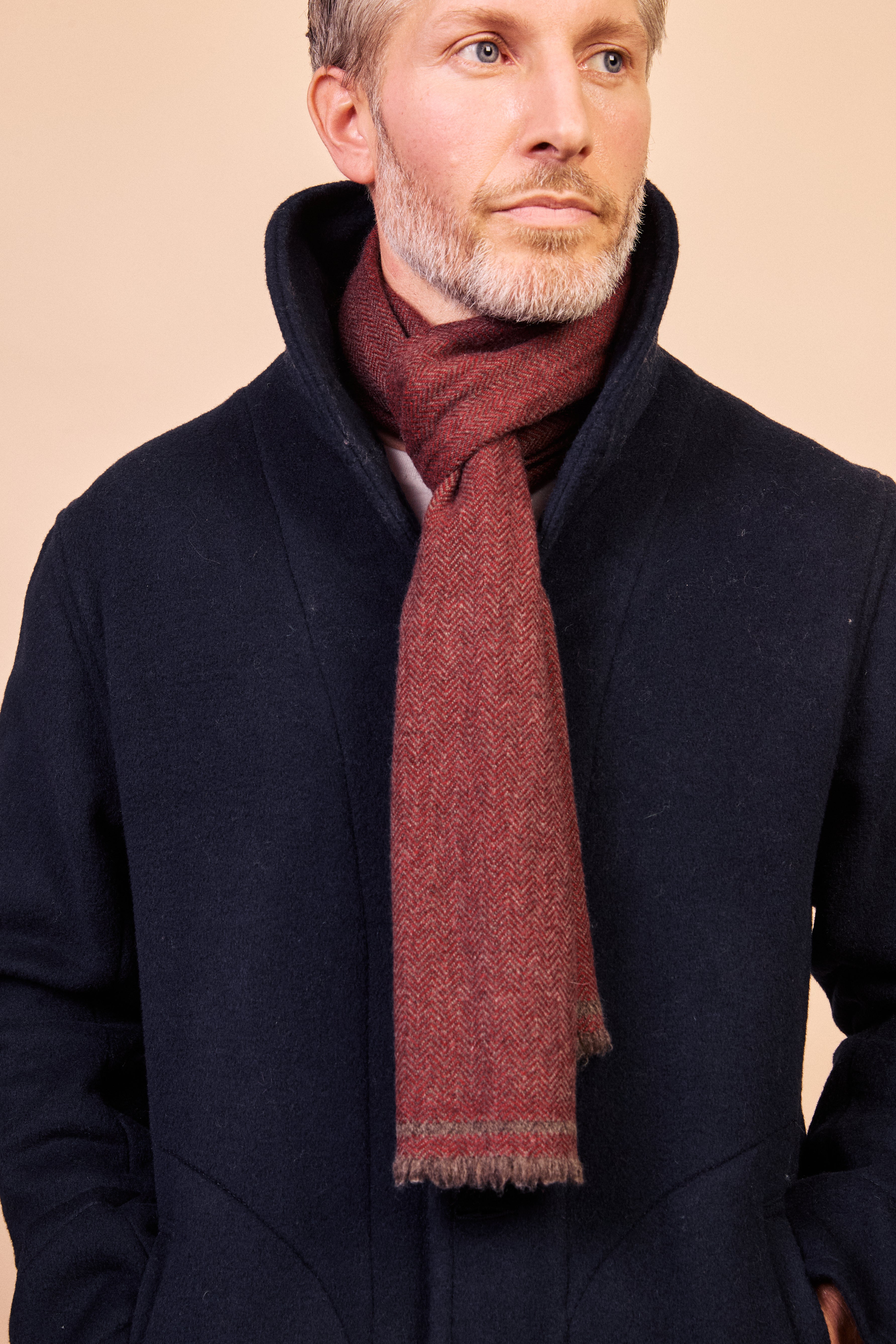 Cashmere & Merino Wool Scarf - Burgundy Herringbone