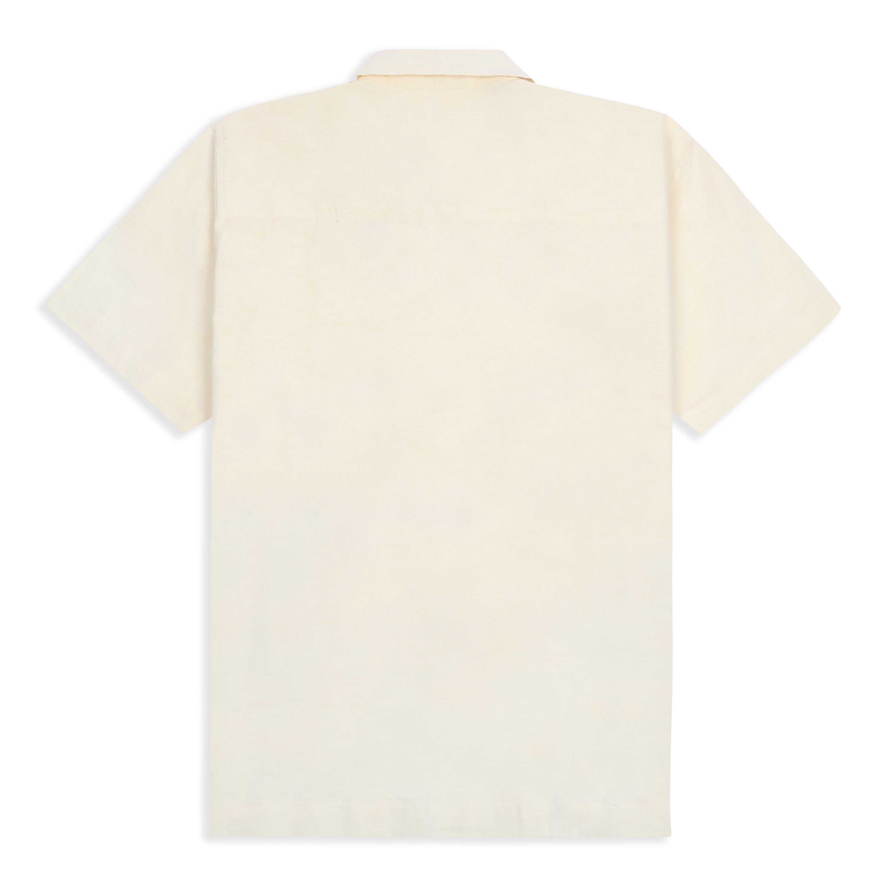 Khadi Short Sleeve Shirt - Ecru Floral Embroidery