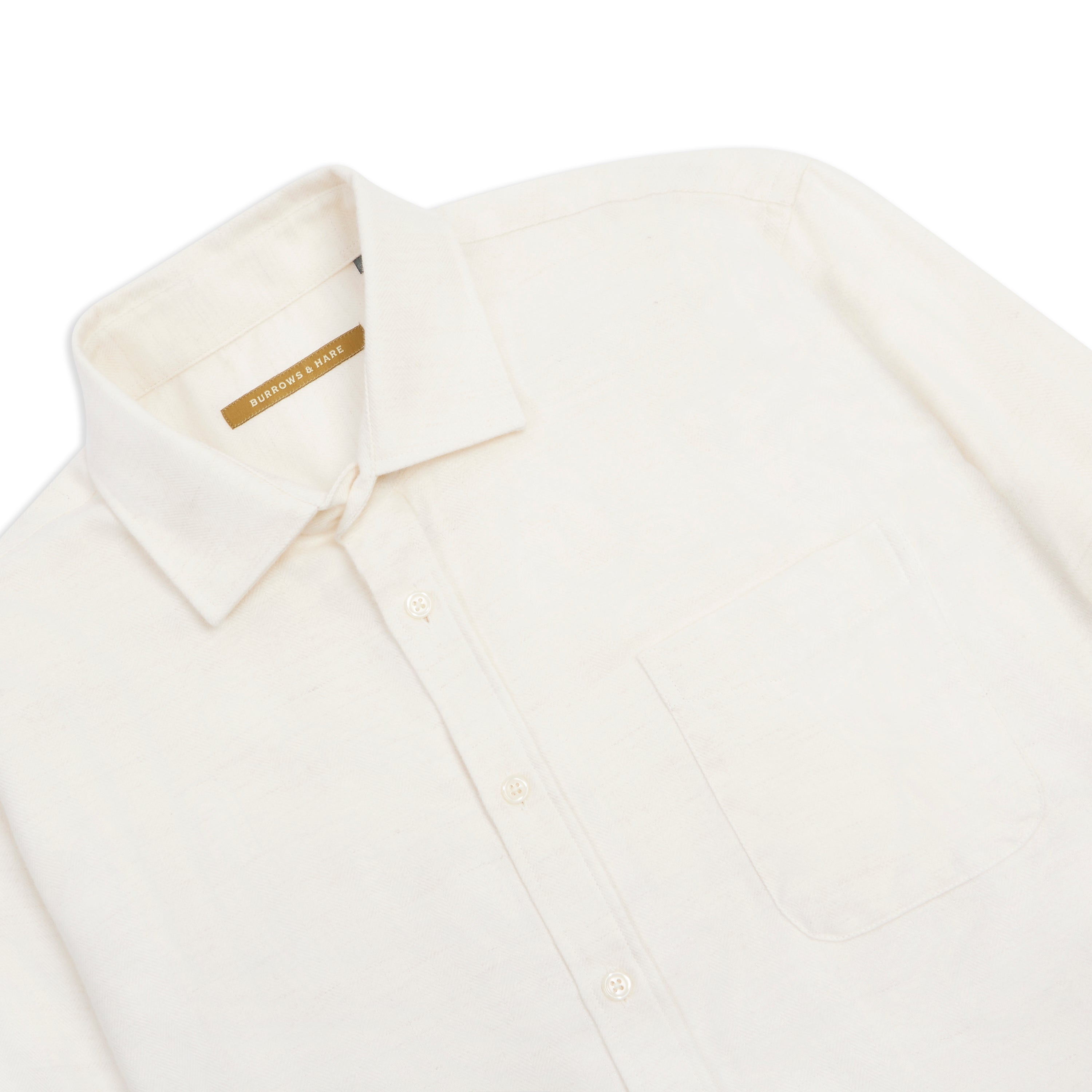 Classic Cotton & Cashmere Shirt - Cream Herringbone