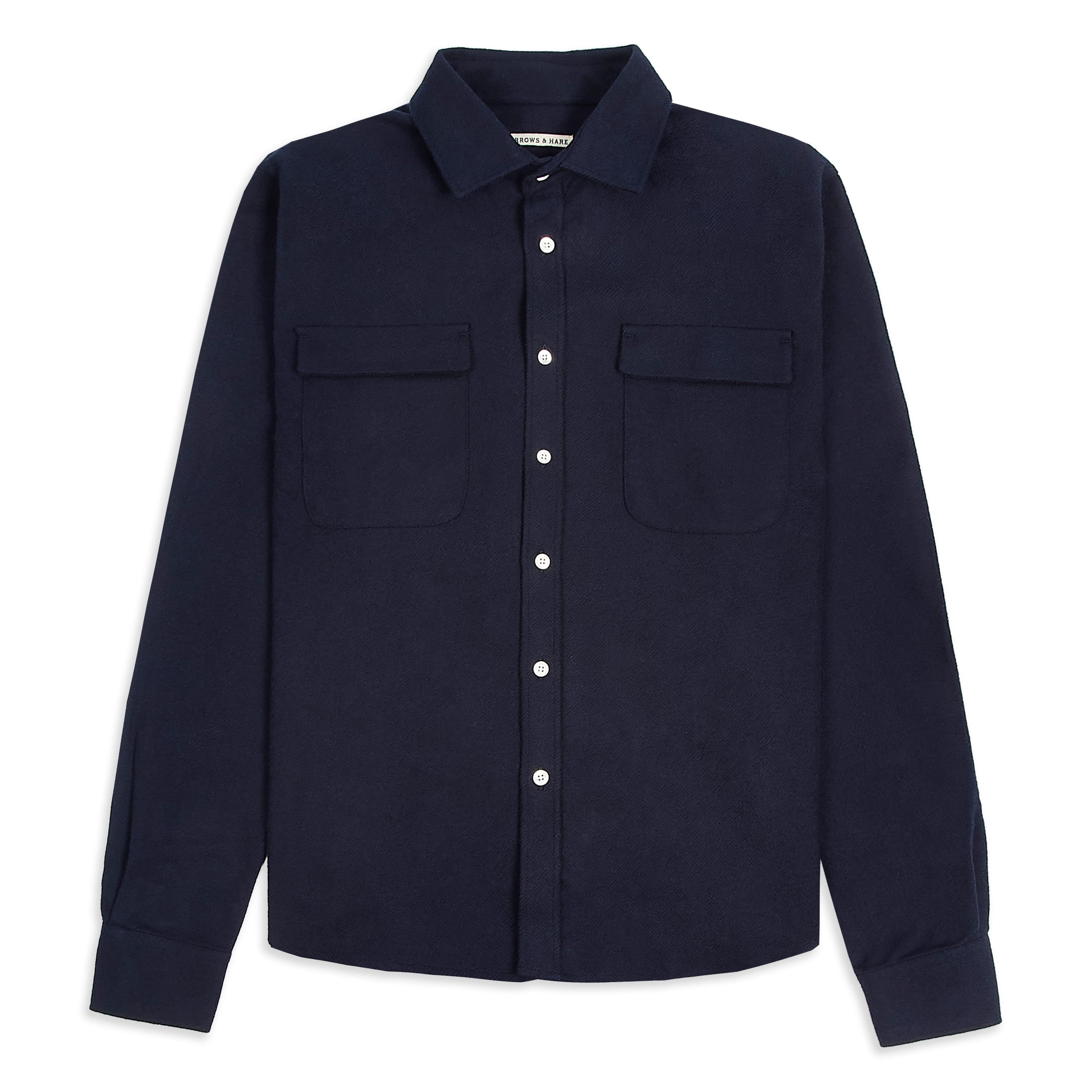 Two Pocket Cotton Flannel Overshirt - Navy