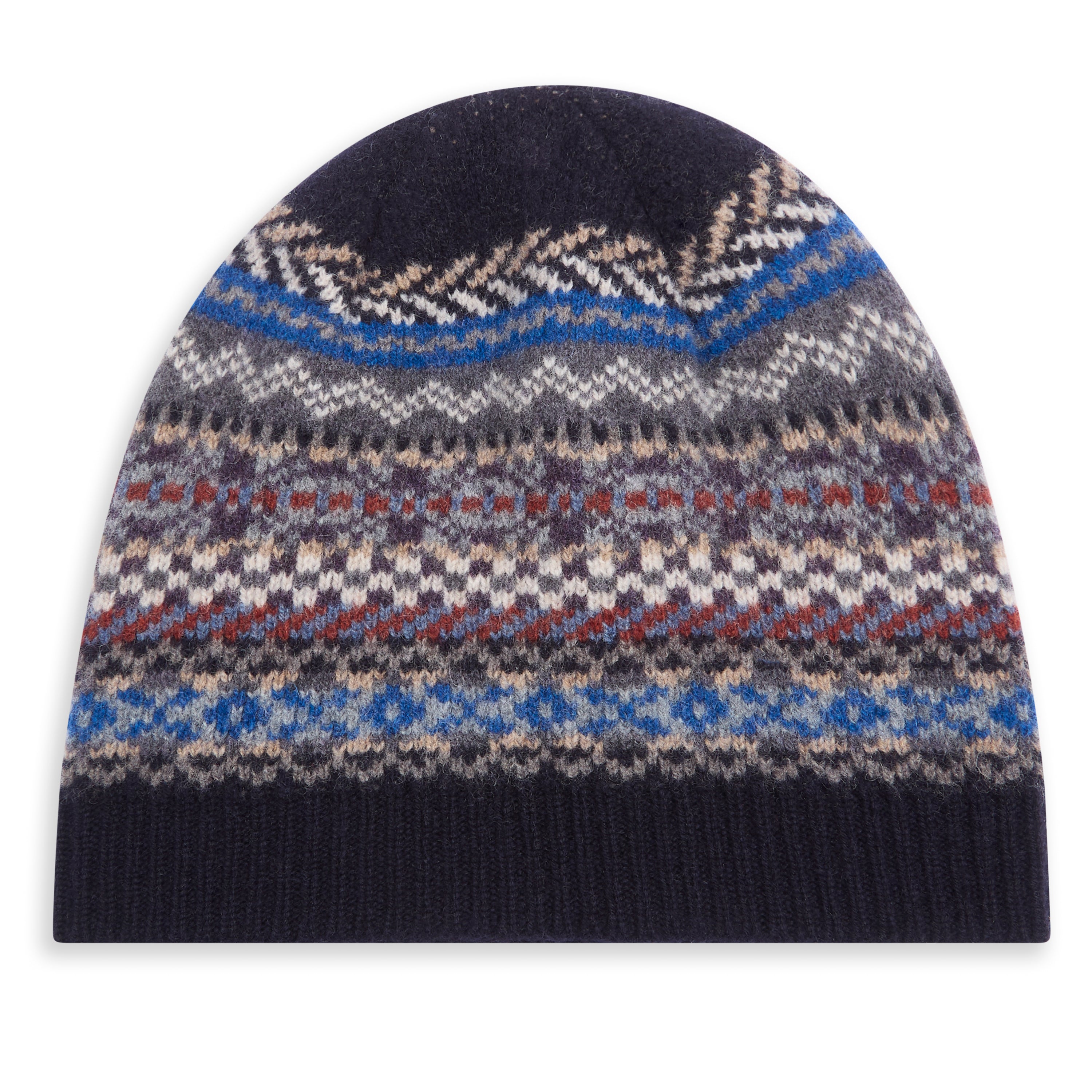 Wool Fairisle Beanie Hat - Navy