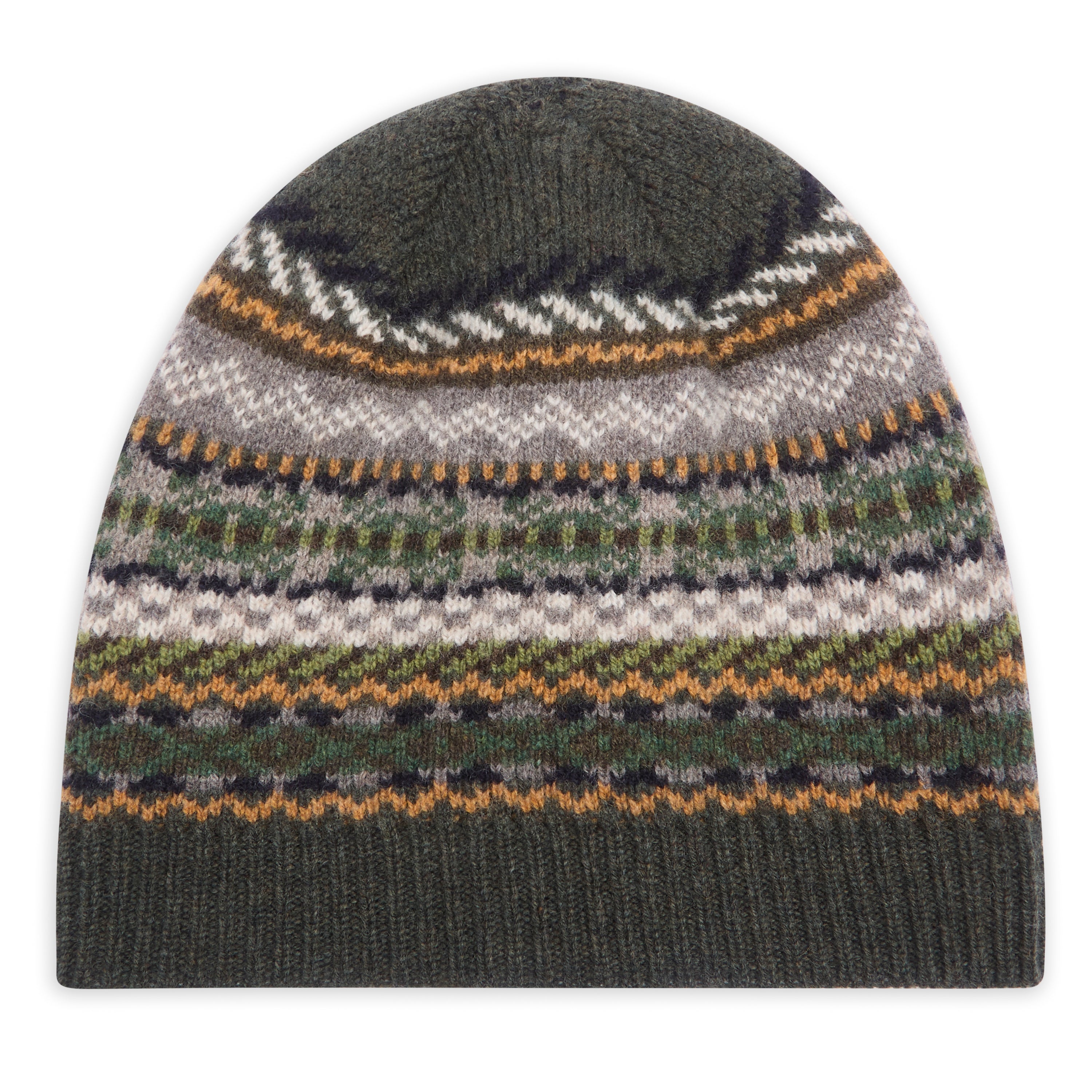 Wool Fairisle Beanie Hat - Green