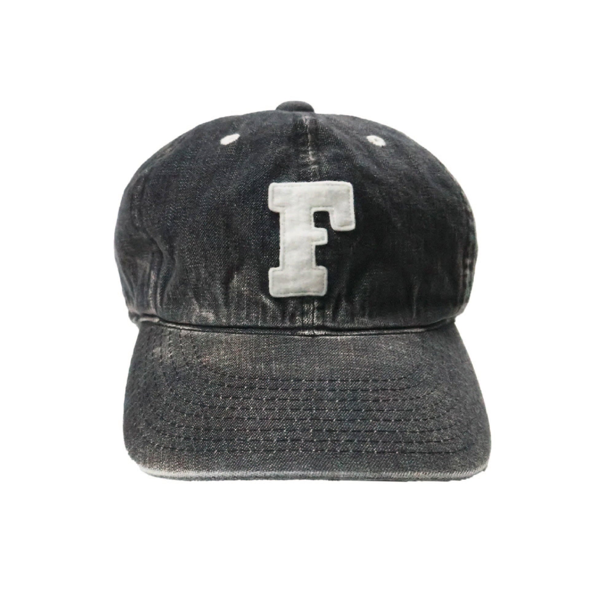 6843 Six Panel Denim Baseball Cap 'F' Patch - Black Vintage Wash