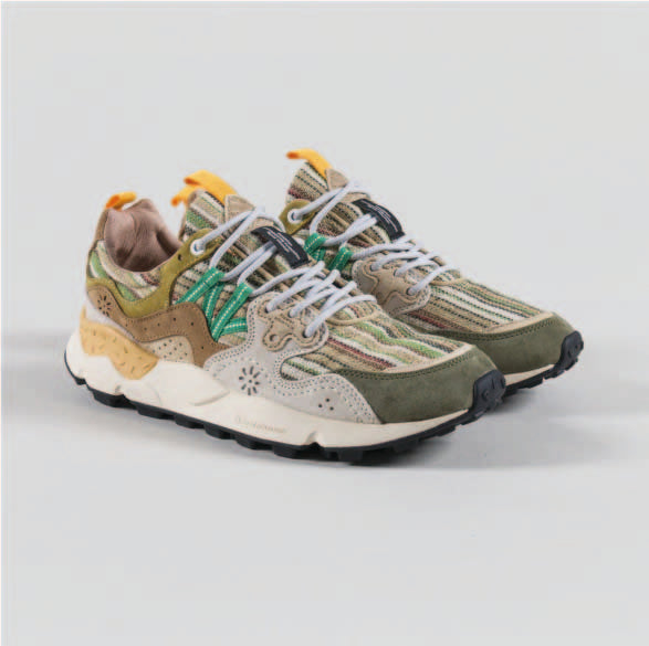 Flower Mountain Yamano 3 Suede/Cotton Military Brown-Cream lateral side view