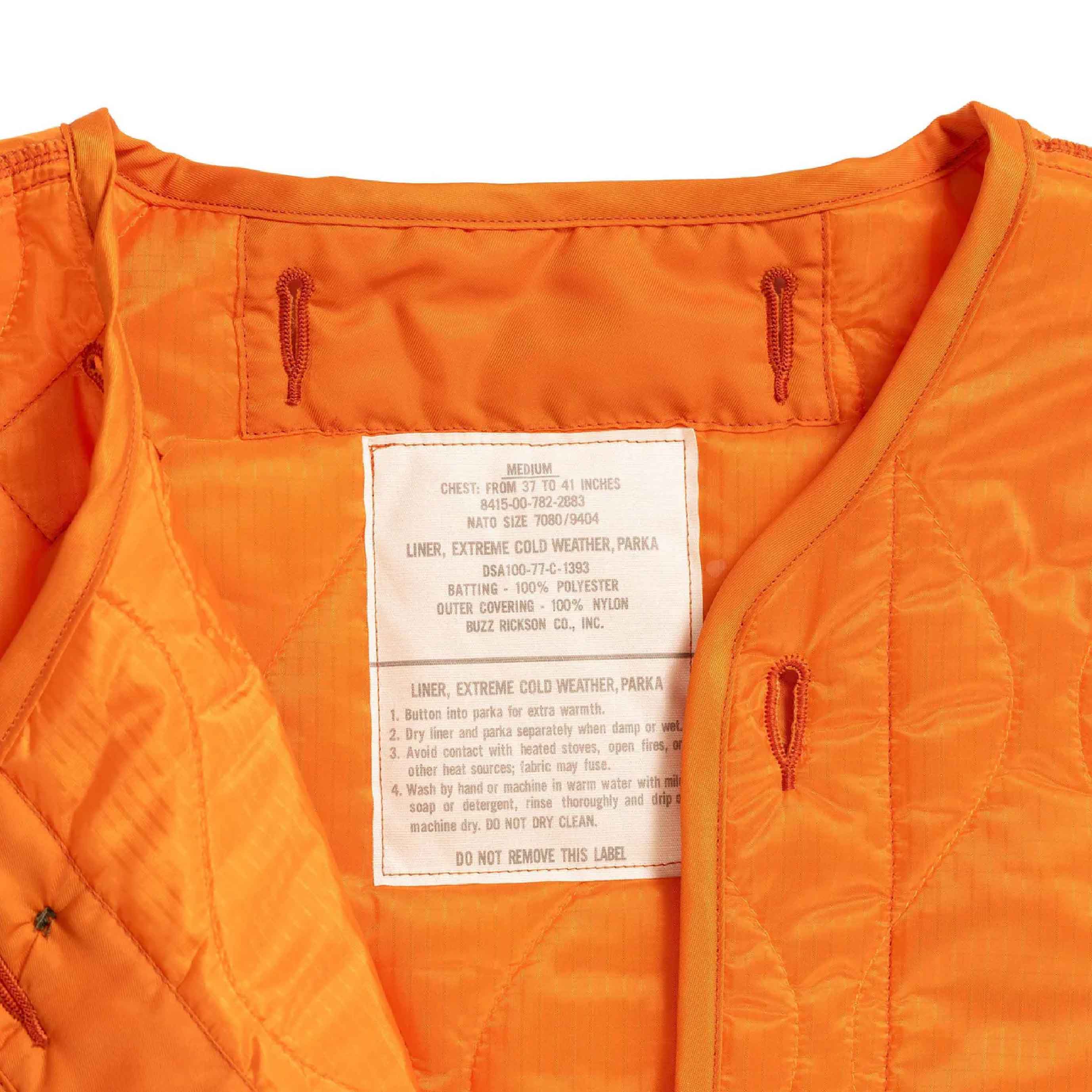 Extreme Cold Weather Parka Liner - Orange