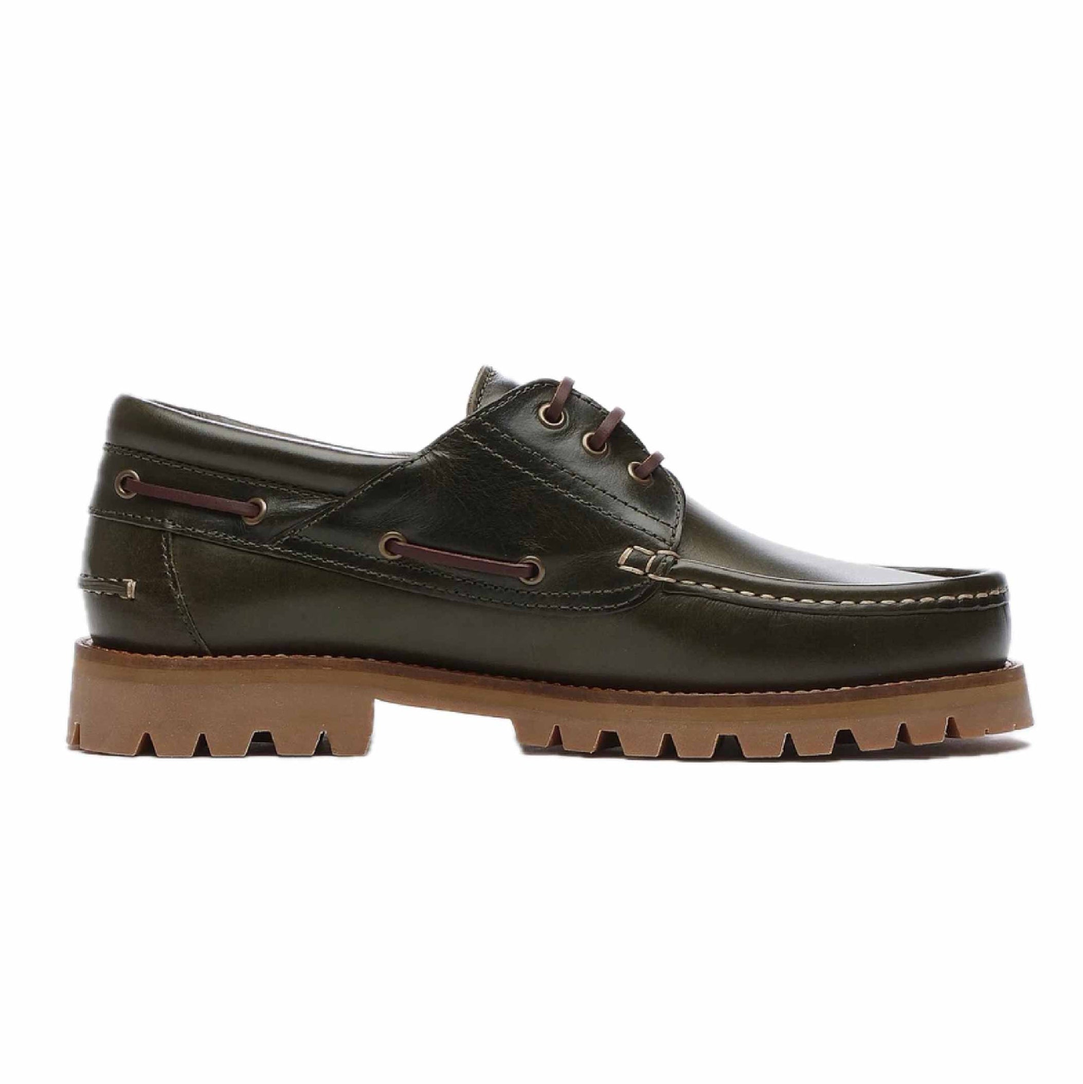 Side view of Paraboot Briac - Lisse Vert with deeply notched rubber sole.