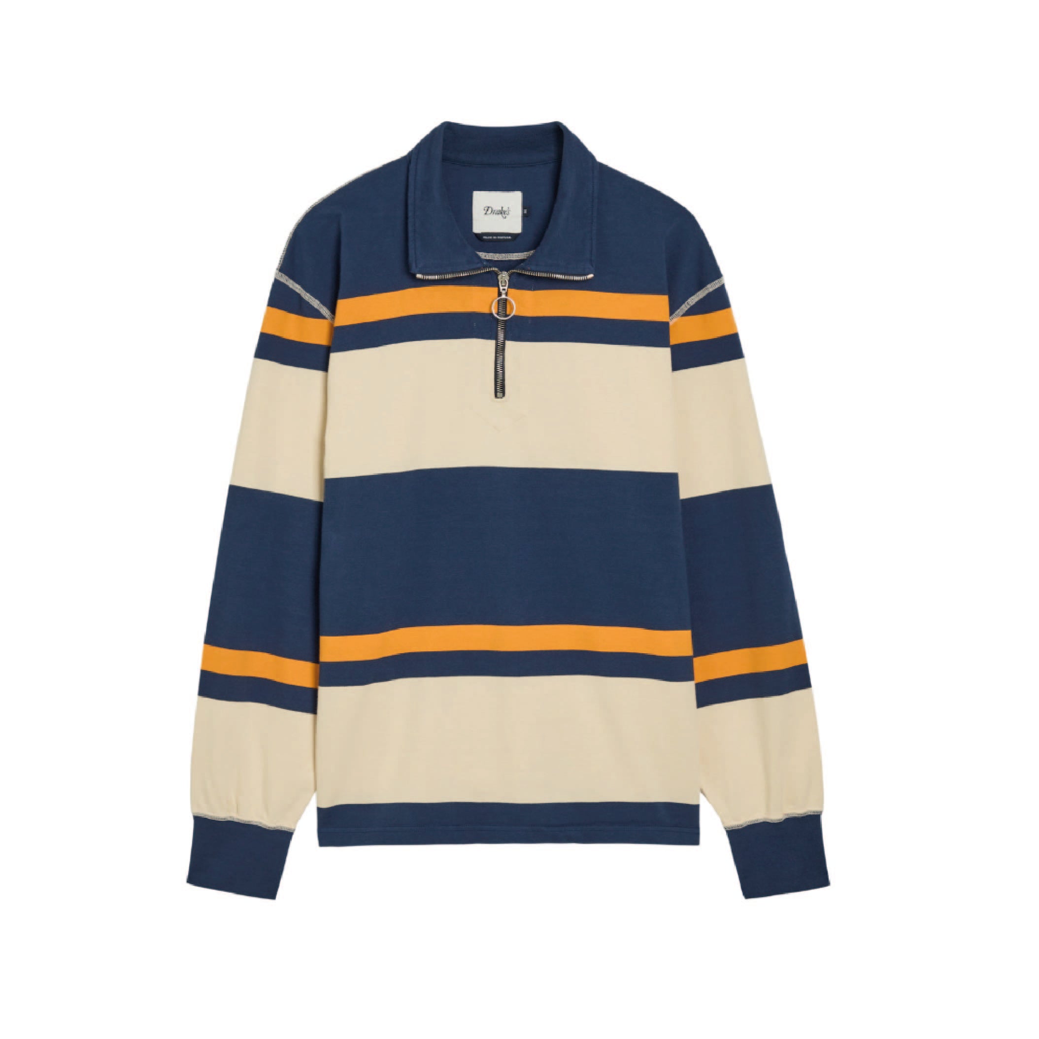 Stripe Quarter Zip Rugby Shirt - Ecru, Navy & Yellow