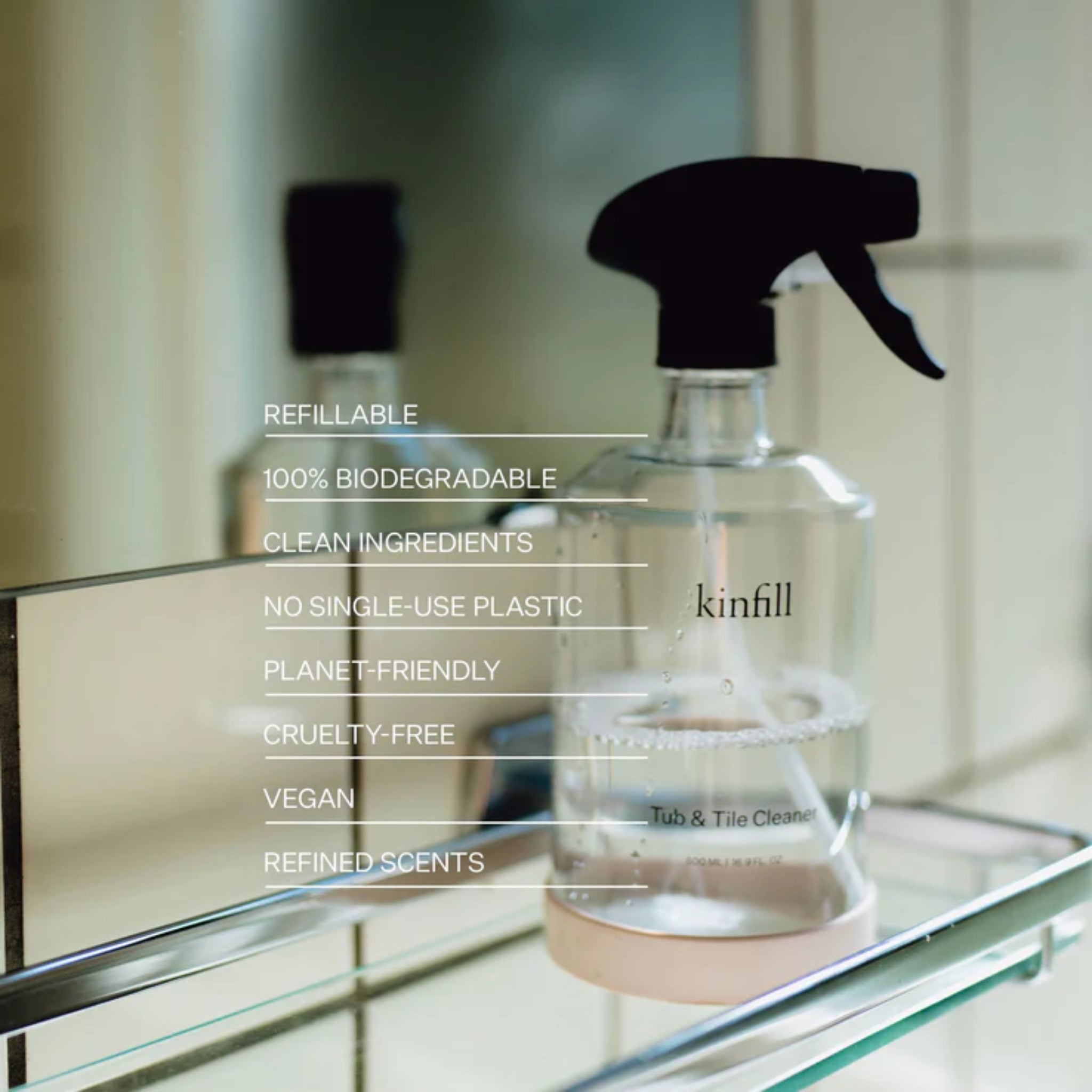 Kinfill sustainable Tub & Tile Cleaner refill, with Ambrette scent, eco-conscious choice.