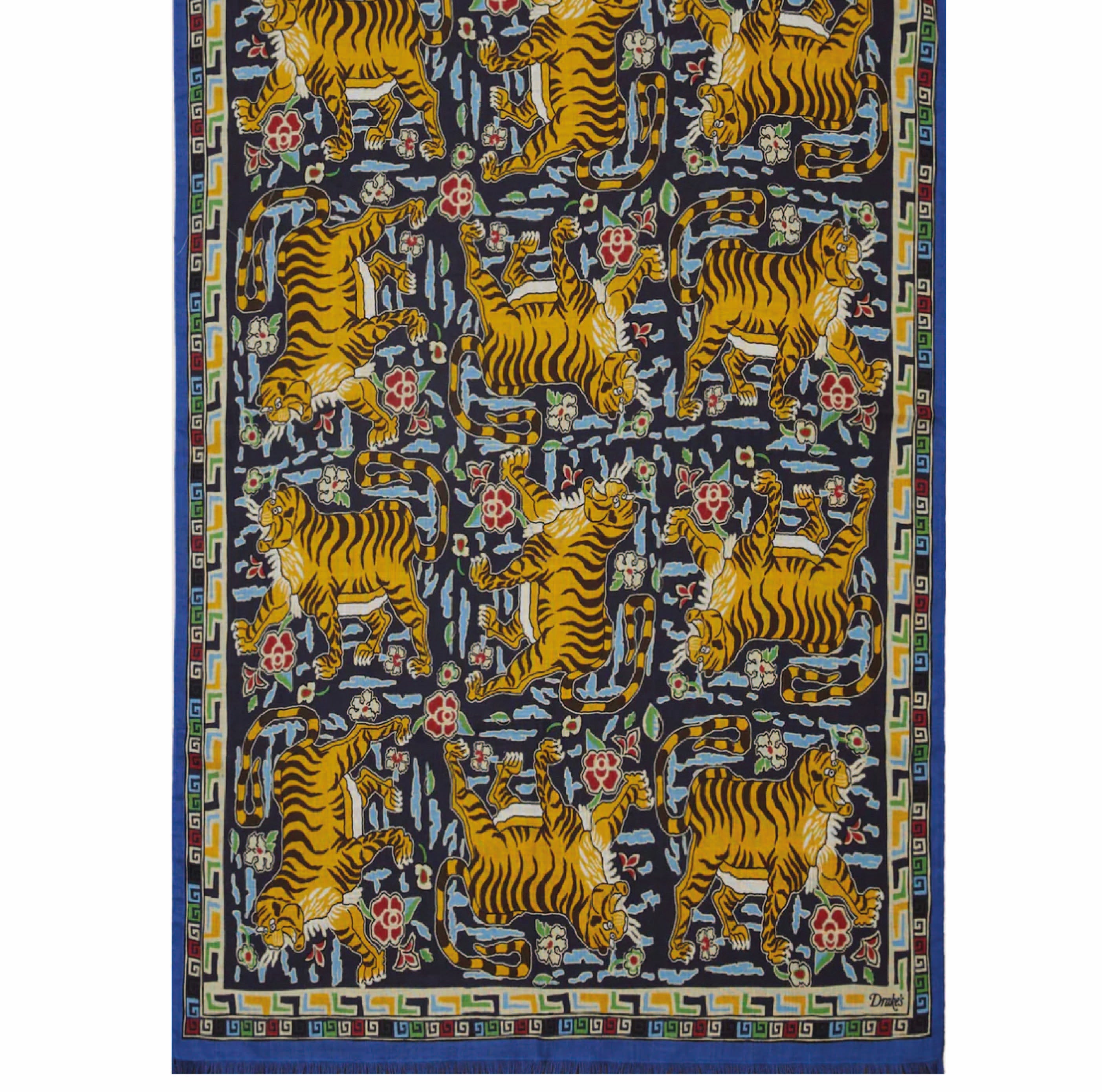 Blue Jumbo Tiger Print Wool-Silk Scarf