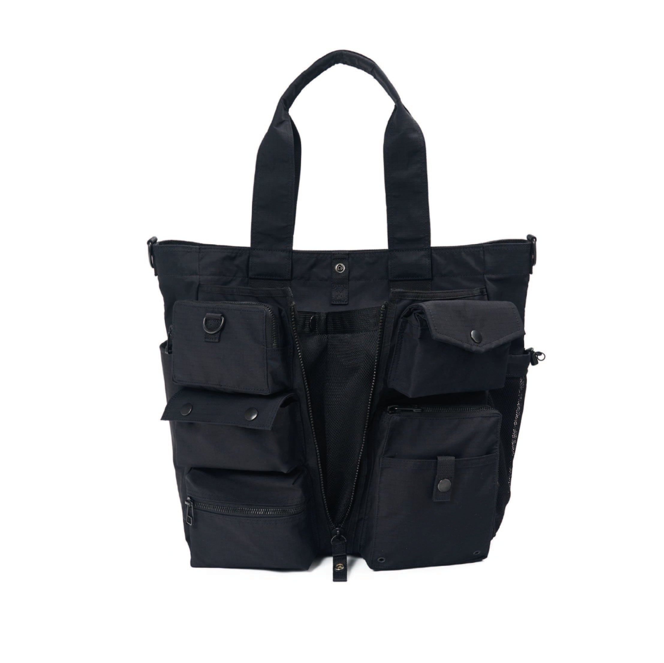 POTR / Porter Yoshida & Co. Dissection Tote Bag in black — back view with carry handles and back panel