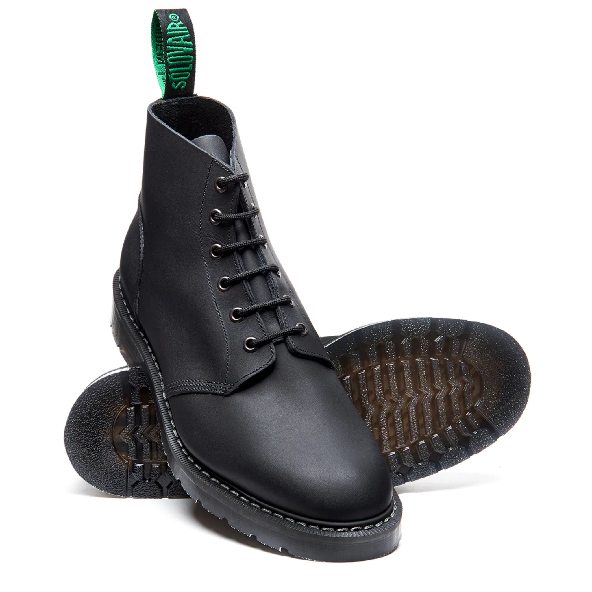 Solovair 6 Eye Derby Boot - Black Greasy - Burrows and Hare