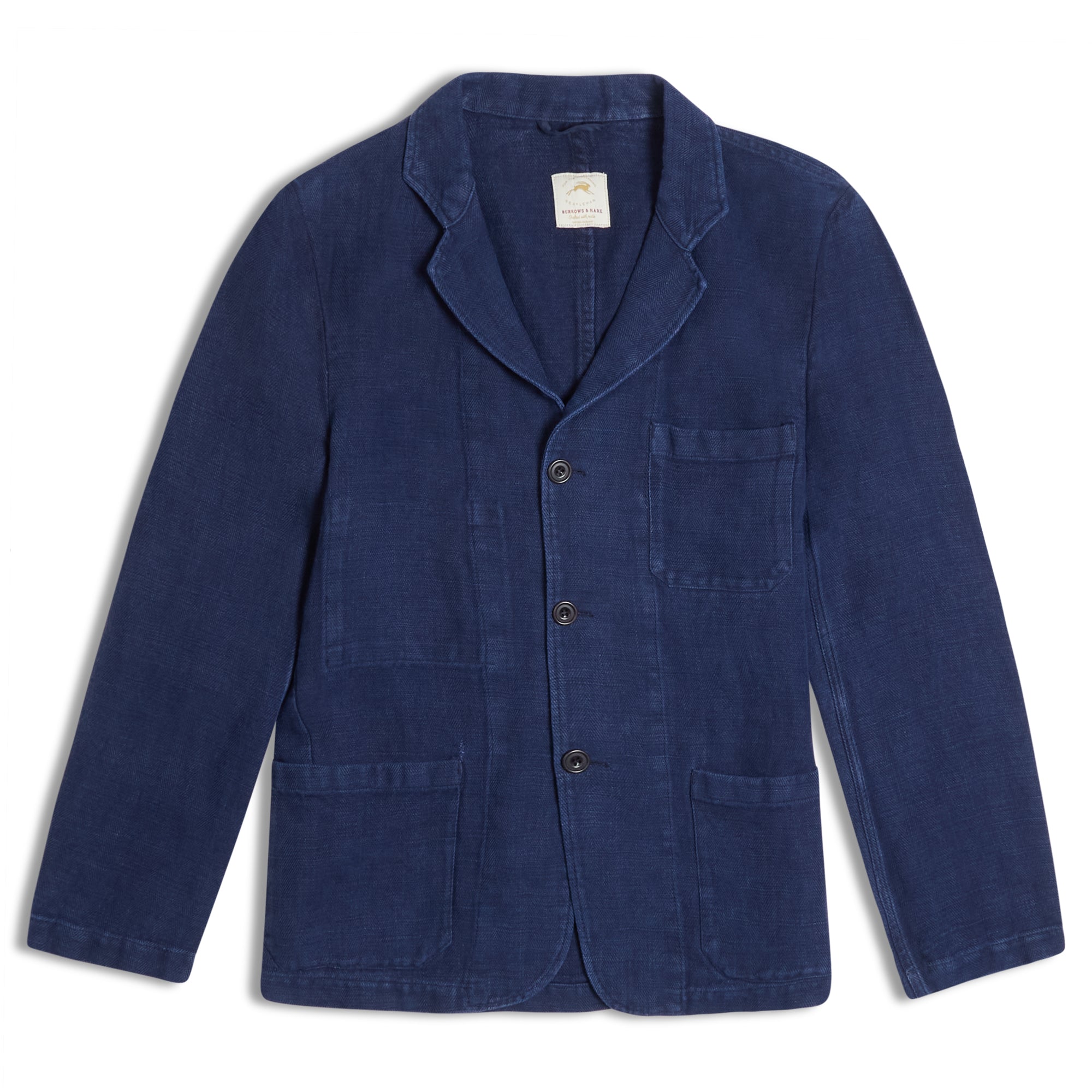 Burrows and Hare Linen Herringbone Blazer - Navy - Burrows and Hare