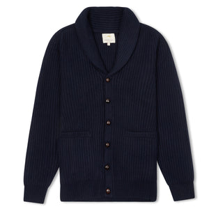 Burrows & Hare Shawl Neck Cashmere & Merino Cardigan - Navy - Burrows and Hare