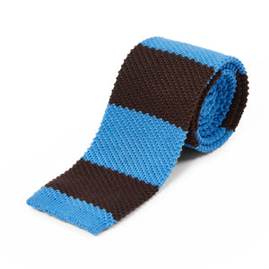 Burrows & Hare Knitted Tie - Stripe Blue/Brown - Burrows and Hare