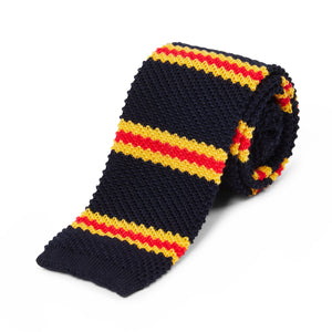 Burrows & Hare Knitted Tie - Stripe Navy/Red/Yellow - Burrows and Hare