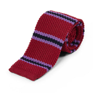Burrows & Hare Knitted Tie - Stripe Red/Purple/Navy - Burrows and Hare