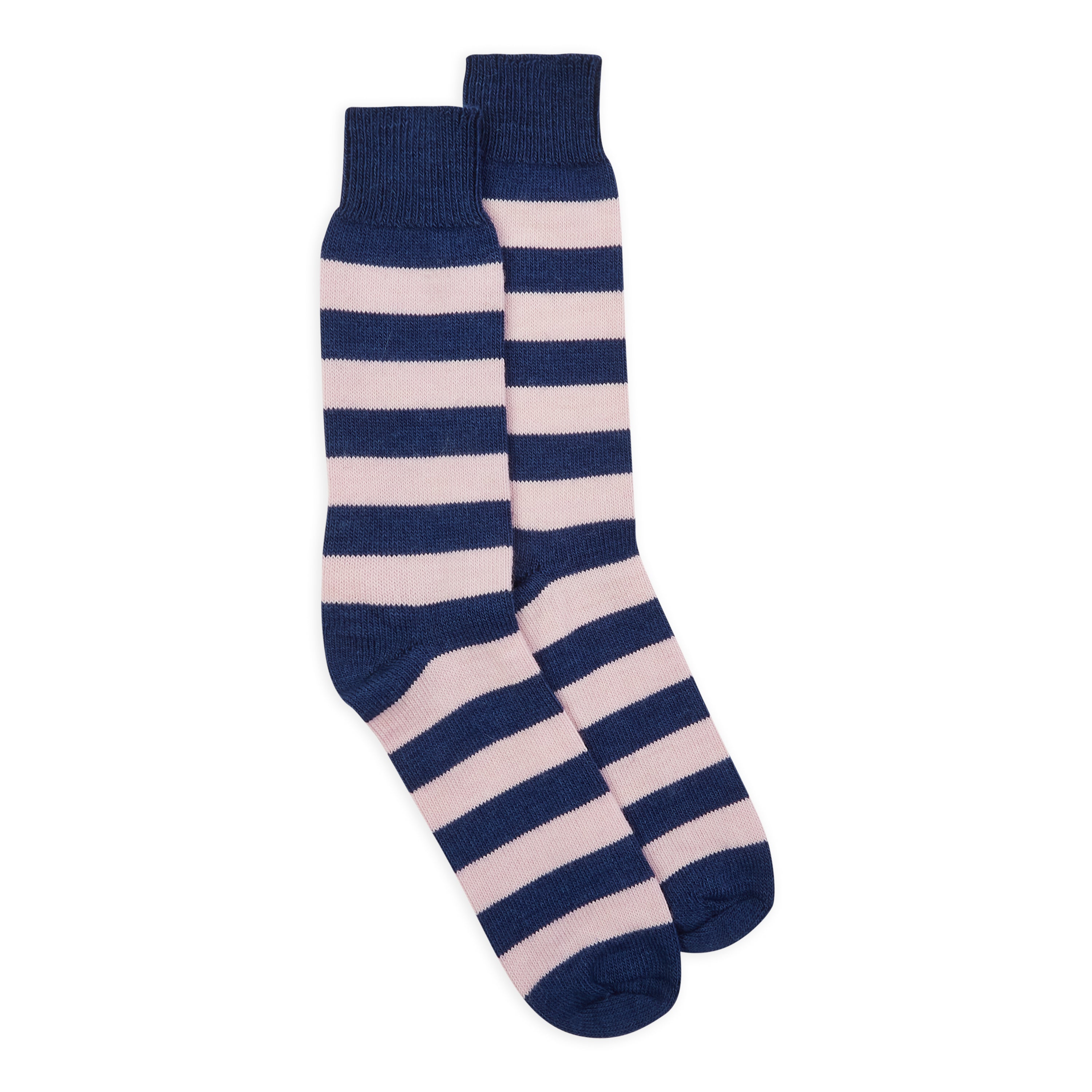 Burrows & Hare Stripe Alpaca Socks - Navy & Light Pink - Burrows and Hare