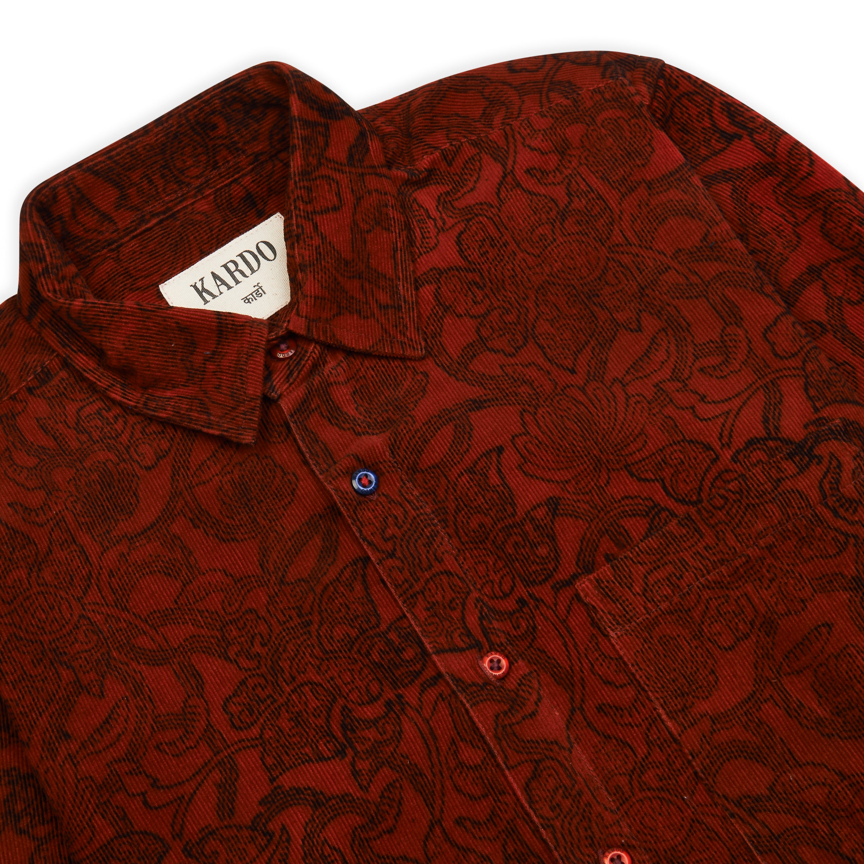 Kardo Ryan Shirt - Block Print Red - Burrows and Hare