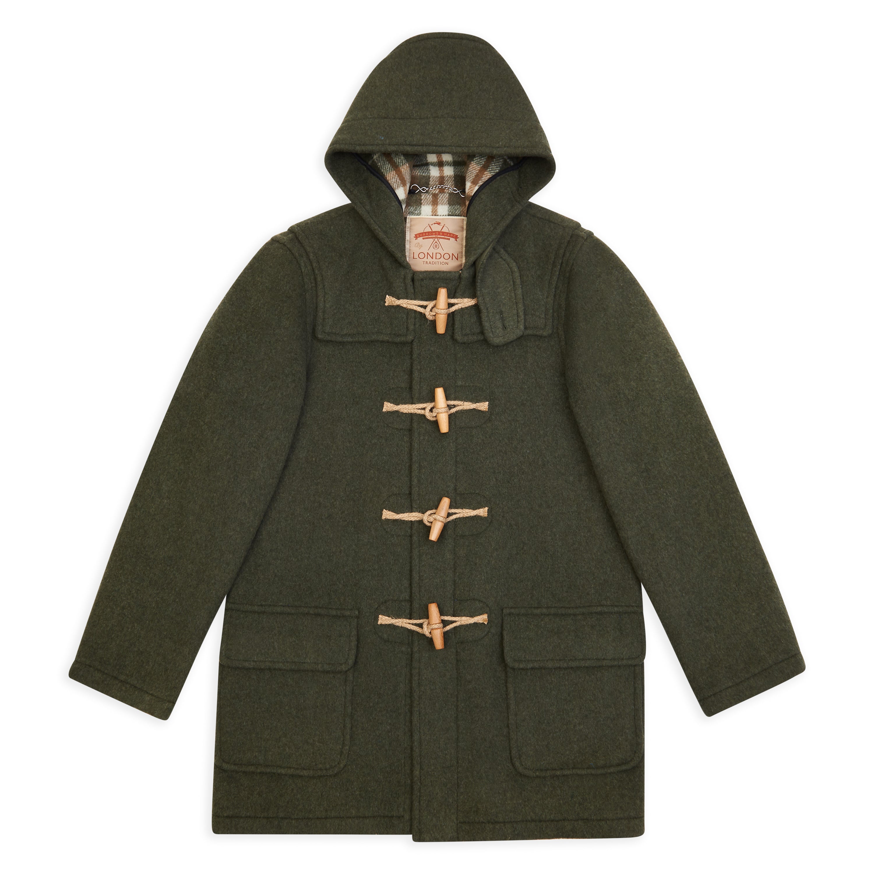 Burrows & Hare Water Repellent Wool Duffle Coat - Khaki - Burrows and Hare