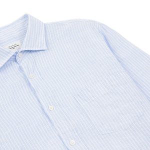 Hartford Paul Linen Stripe Shirt - Blue