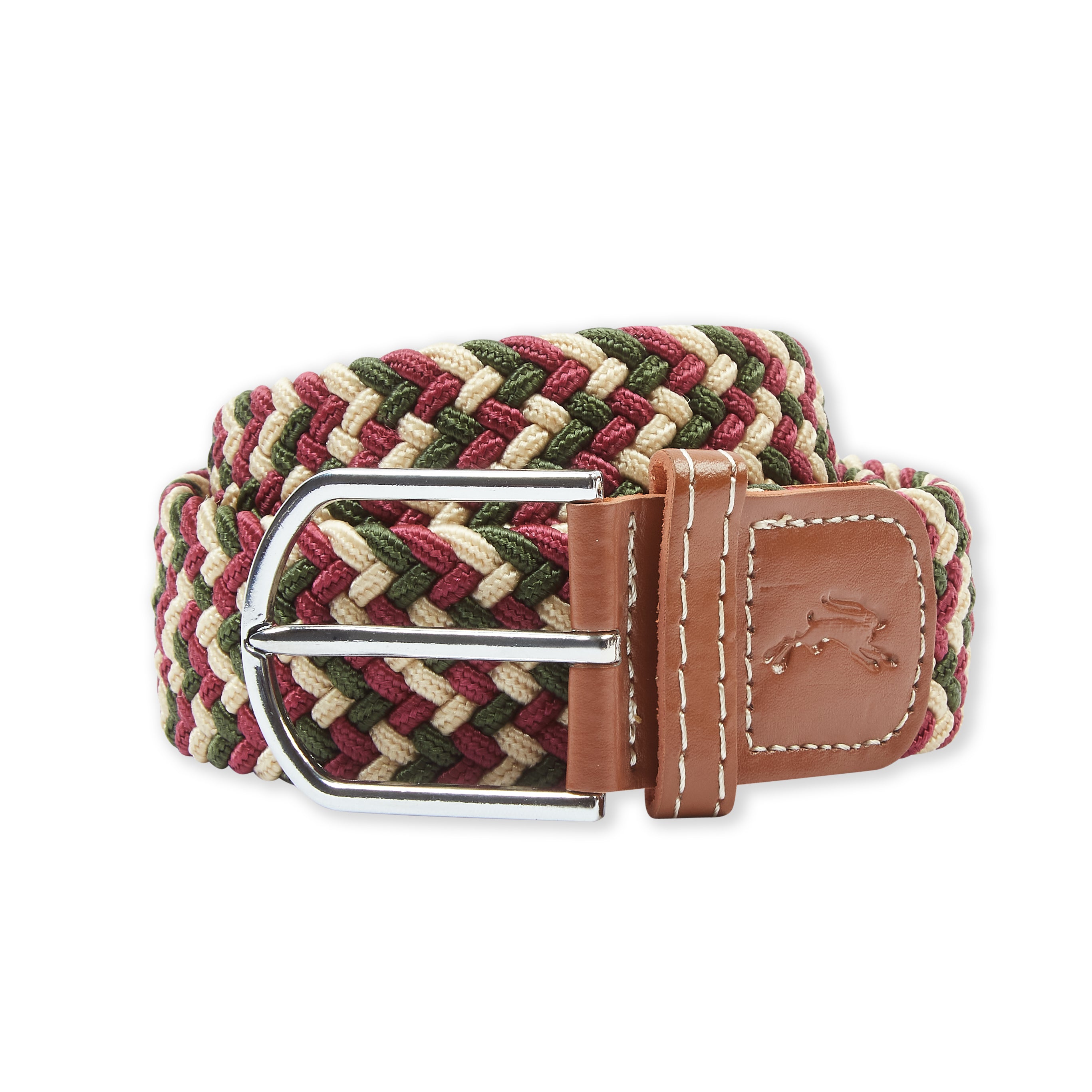  Woven Belt - Green, Ecru & Red