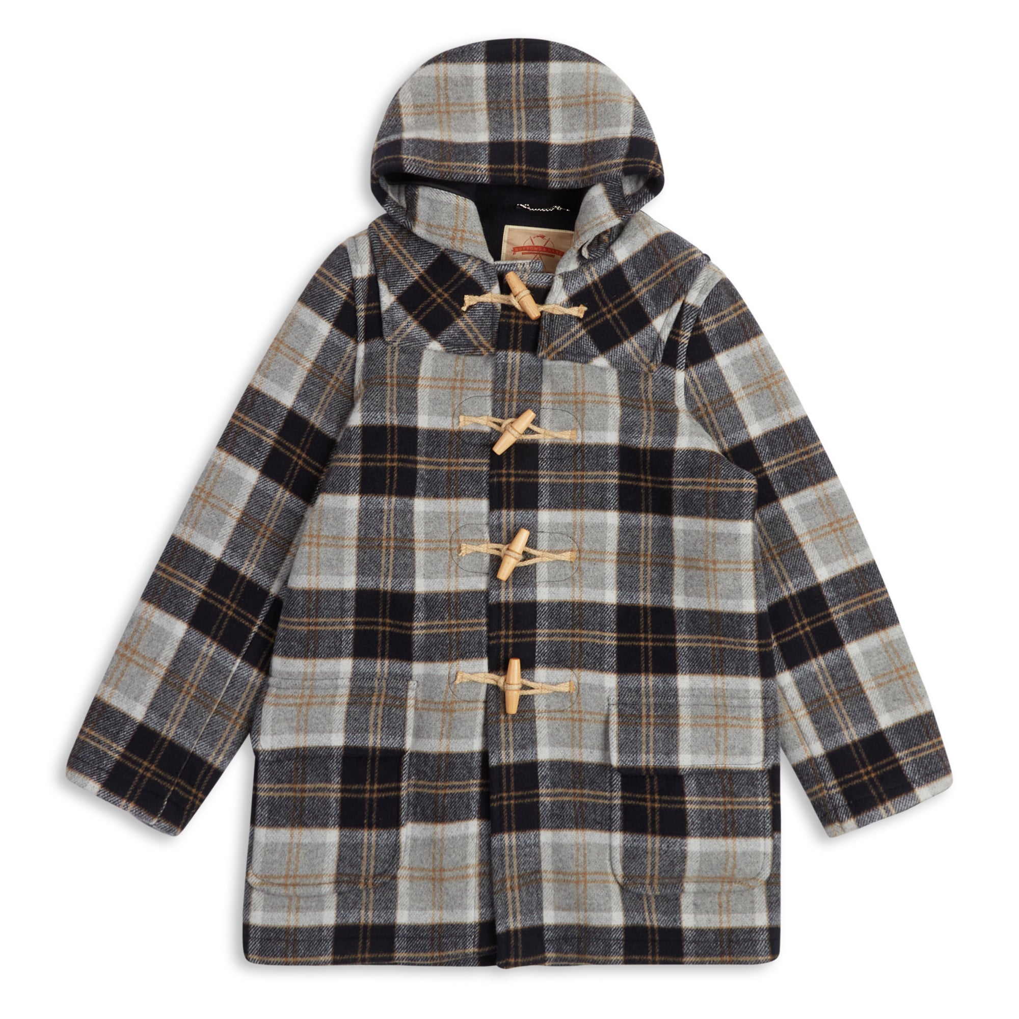 Burrows & Hare Water Repellent Wool Duffle Coat - Grey Tartan - Burrows and Hare